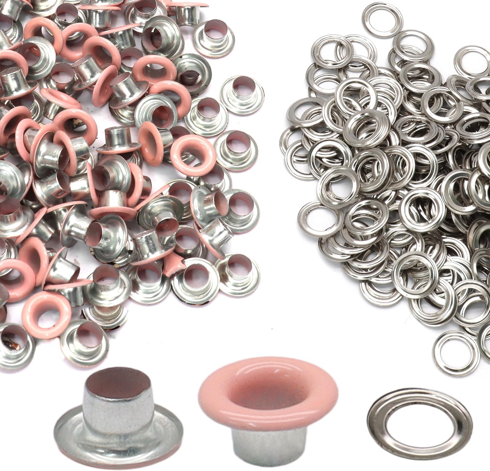 Litoexpe 5MM Grommets Eyelets 200 Pcs, Self Backing Eyelets for Bead Cores, Clothes, Leather, Canvas (Pink)