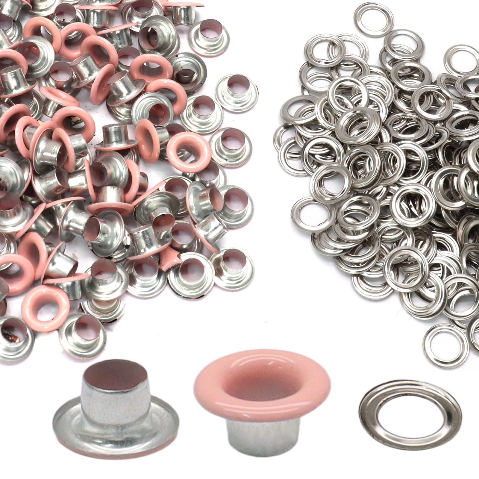Litoexpe 5MM Grommets Eyelets 200 Pcs, Self Backing Eyelets for Bead Cores, Clothes, Leather, Canvas (Pink)