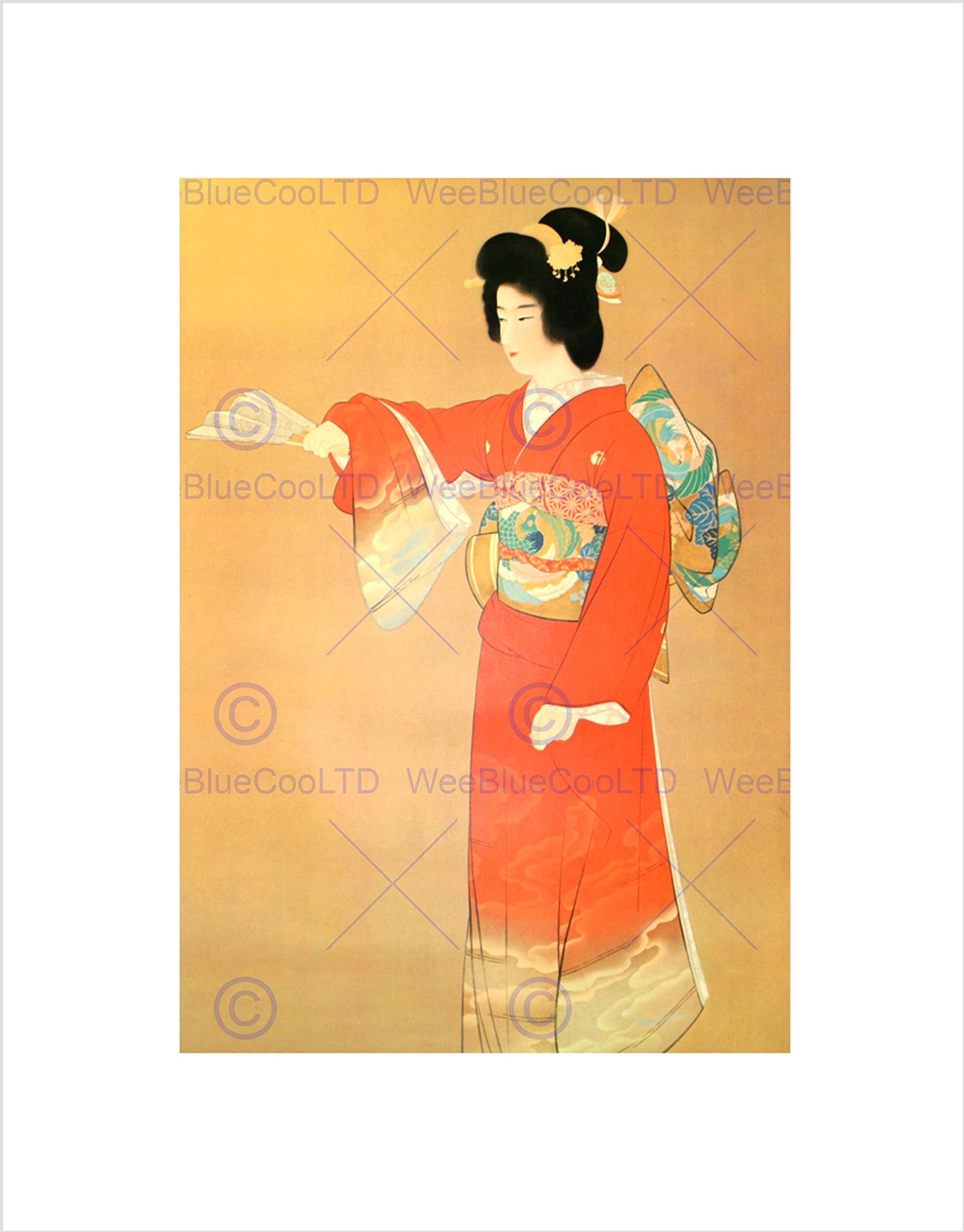 Wee Blue Coo Painting Geisha Japanese Maiko Red Picture Wall Art Print