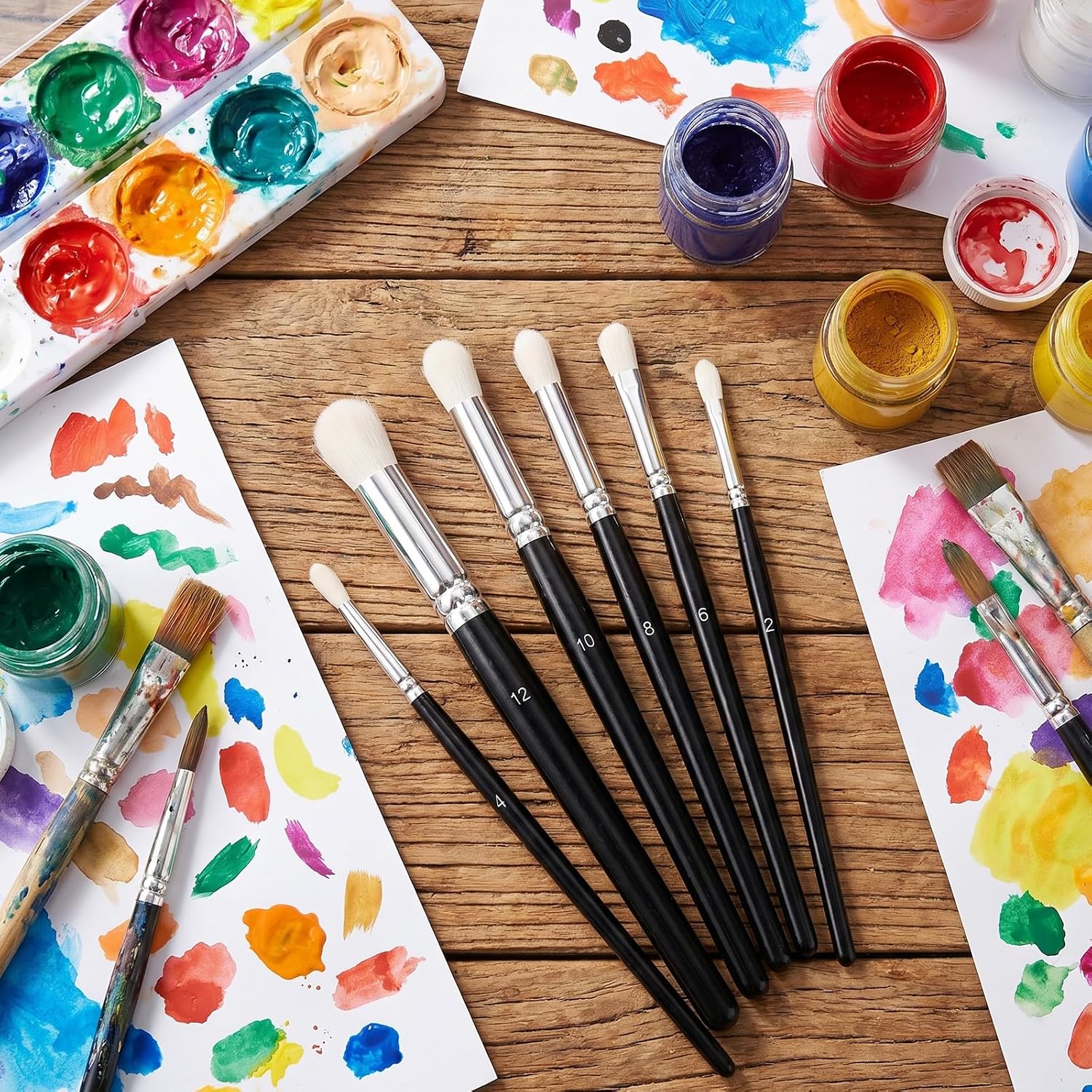 6PCS Stencil Brushes for Painting, Natural Wool Bristle Dome Art Brushes