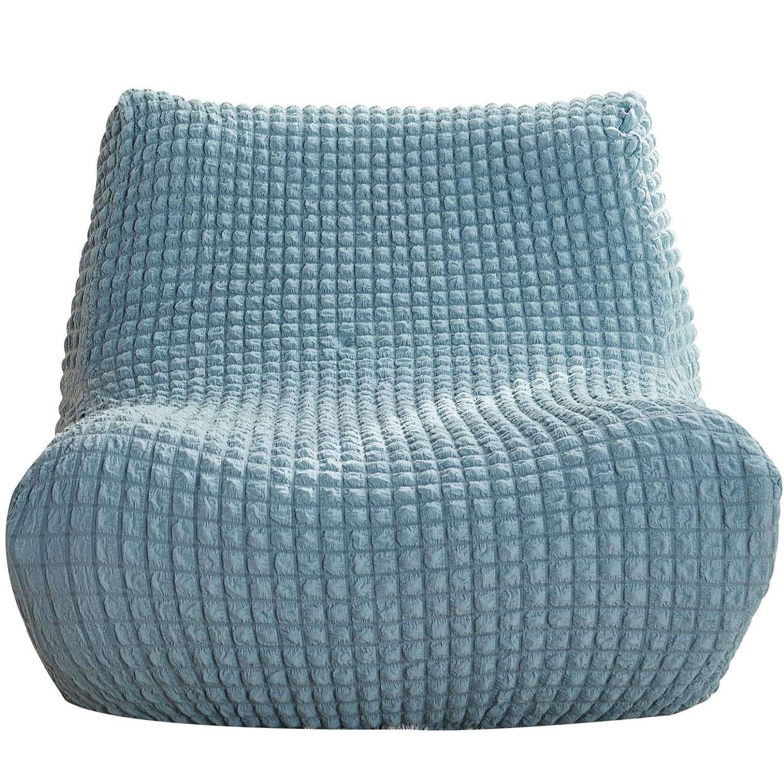 ZRCYXDW Single Seated Lazy Floor Sofa Cover, Stretch Fireside Chair Cover Seersucker With Elastic Bottom Armless Floor Sofa Couch Cover Washable For Living Room Bedroom-light blue-1 Seater