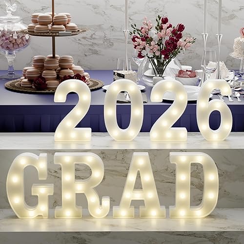 Graduation Decorations 2026-8 LED Long Marquee Light Up Letters 'Grad