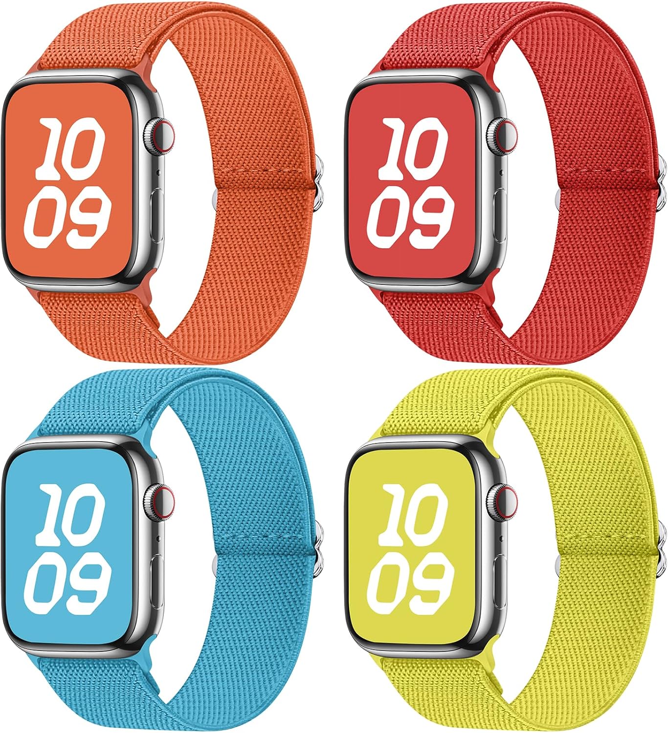Fullmosa 4 Pack Water-Resistant Nylon Strap Compatible with Apple Watch Band 49mm 46mm 45mm 44mm 42mm,Durable Bands for iWatch Series11 10 9 8 7 6 5 4 3 2 1 Ultra SE,Green/Orange/Yellow/Red