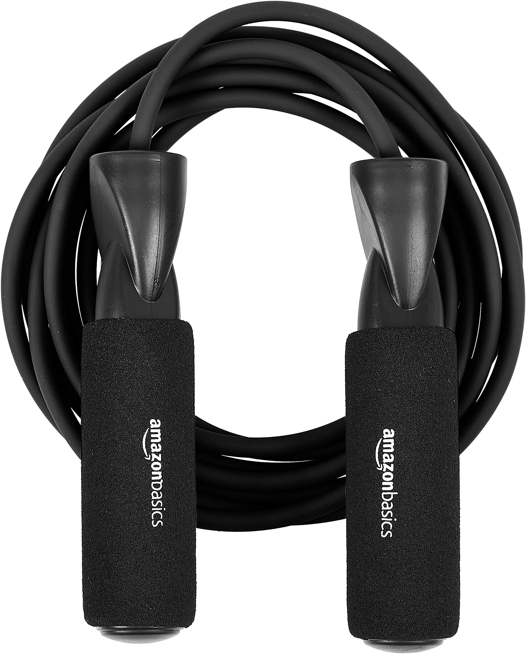 Amazon Basics Polyvinyl Chloride (PVC) Skipping Jumping Rope with Foam Cushioned Handles for Men and Women, with Adjustable Height Speed for Exercise & Fitness (Black)