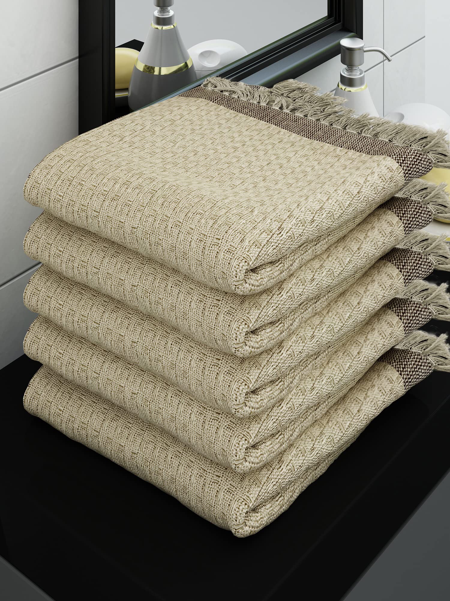 Athom Trendz Living Eco Saviour Premium Cotton Bath Towel Waffle Beige (Pack of 5)