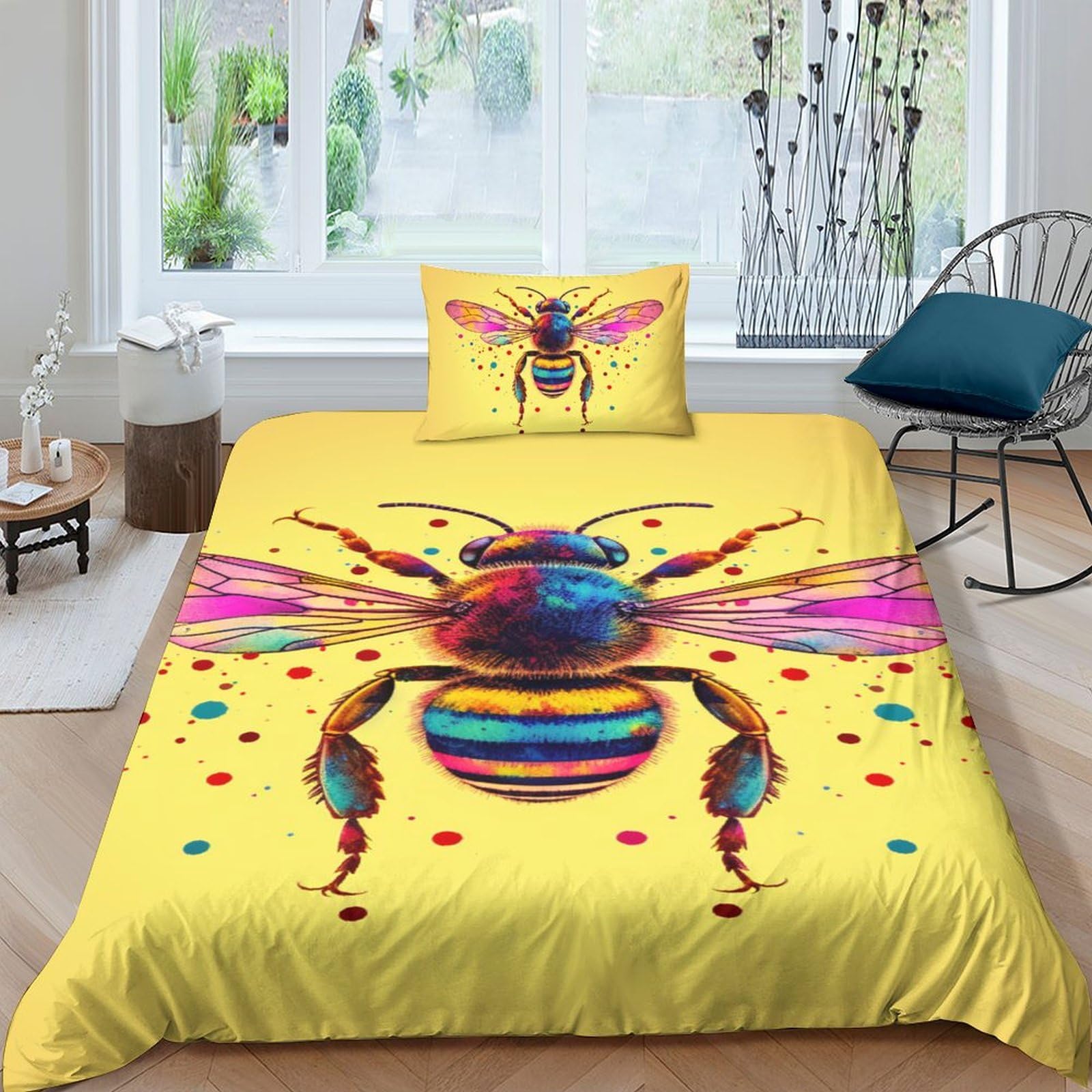 Parure de lit abeille facile d'entretien en microfibre zippée pour adulte