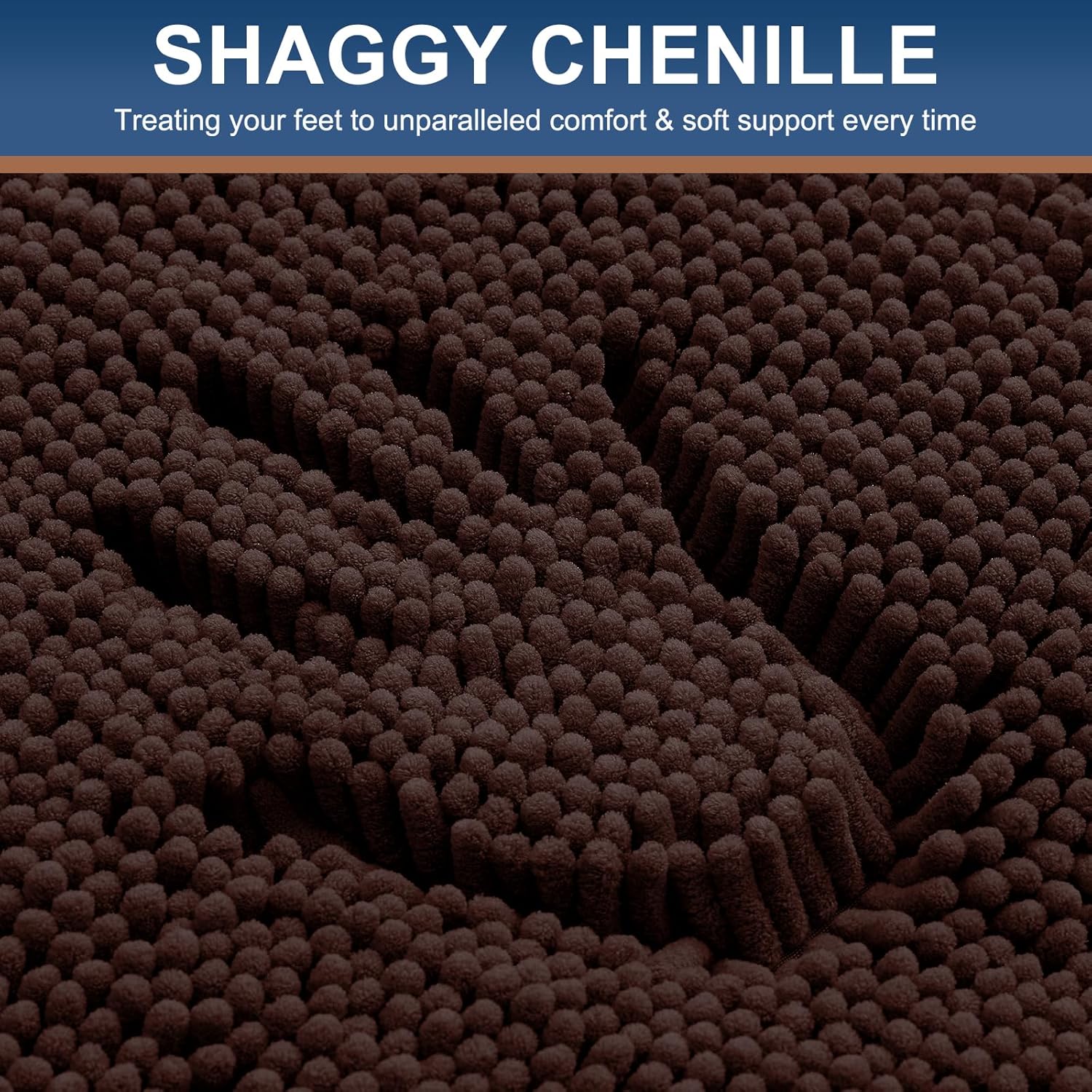 Smiry Luxury Chenille Bathroom Rugs 30x20, Extra Soft and Absorbent Shaggy Bath Mat, Machine Washable, Non-Slip Plush Carpet Runner for Tub, Shower, and Floor, Home Decor Accessories, Brown - Image 3