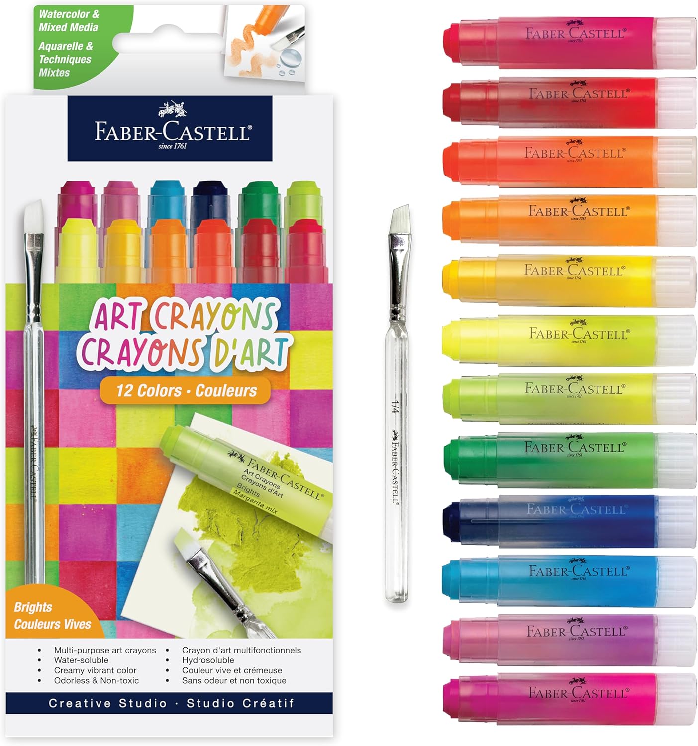 Faber-Castell Gelatos Brights: 12 Watercolor Gel Crayons and Watercolor Supplies, Versatile Art Pigment Crayons for Adults, Gel Sticks for Mixed Media, Journaling Supplies for Artists & Hobbyists