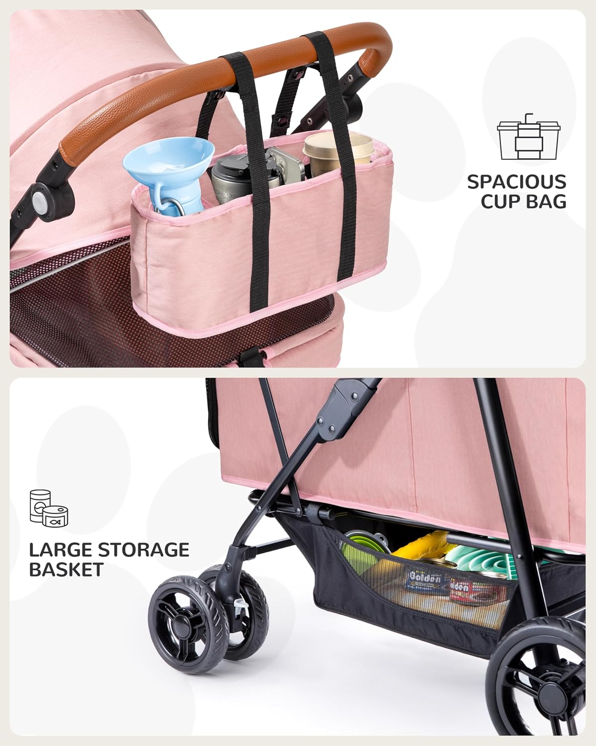 Dog Stroller for Large & Medium Dogs (20–132 lbs), Pet Stroller for 2 Small Dogs, Extra Large Heavy Duty, Foldable & Ventilated, Pink or Navy - Image 9