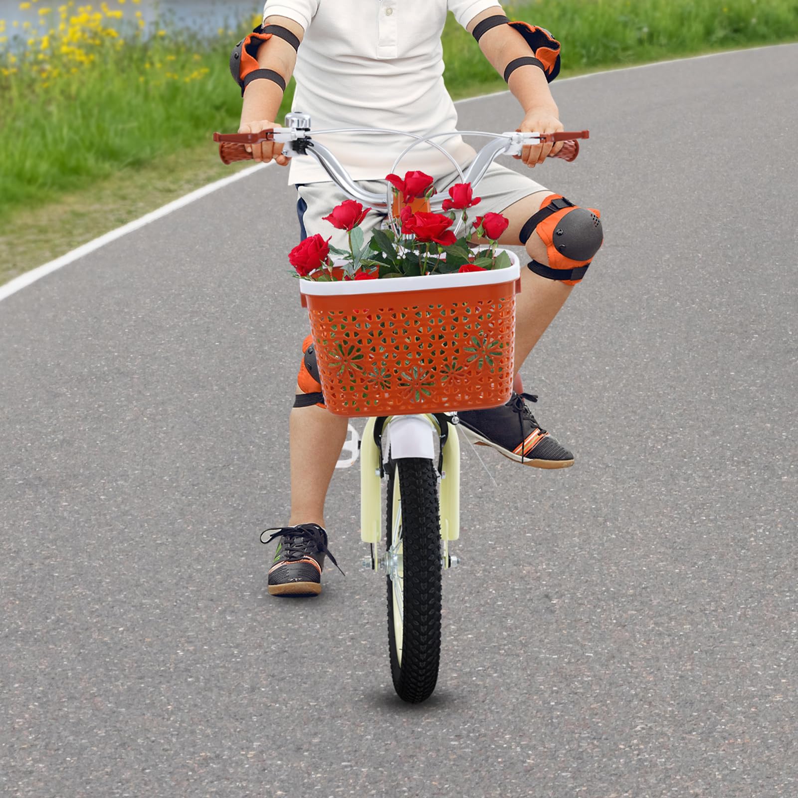Bicicletta per bambini 14 pollici con ruote di supporto - Prima bicicletta per bambini 3-7 anni, giocattolo per esterni, sicuro e regolabile