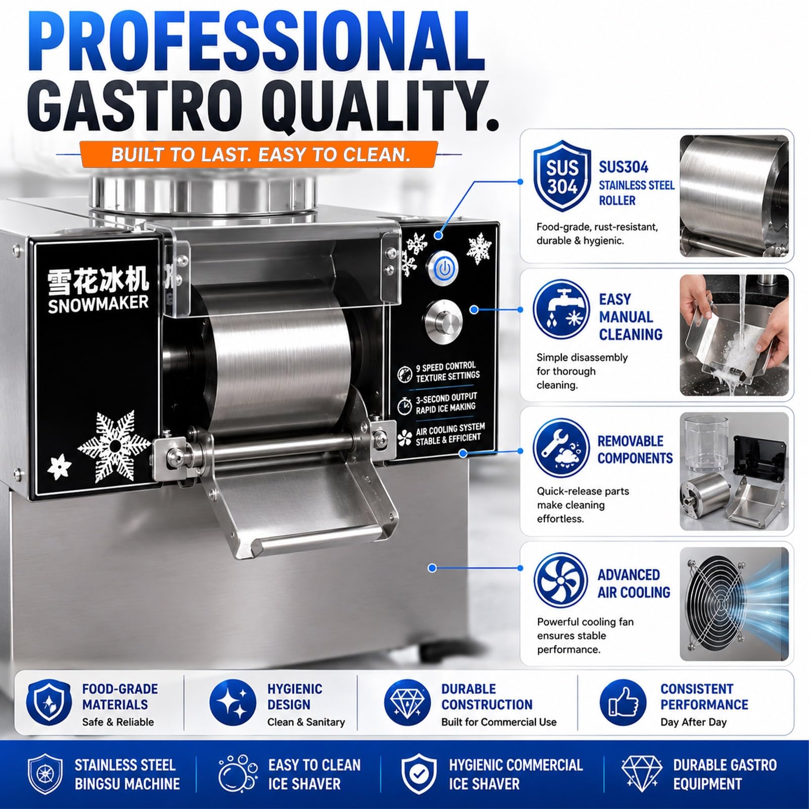 Tritaghiaccio Elettrico per Ristorazione Bar, 360W/750W Macchina Bingsu ad Alta Potenza, Affettatrice Ghiaccio Professionale da Banco per caffè(360W)