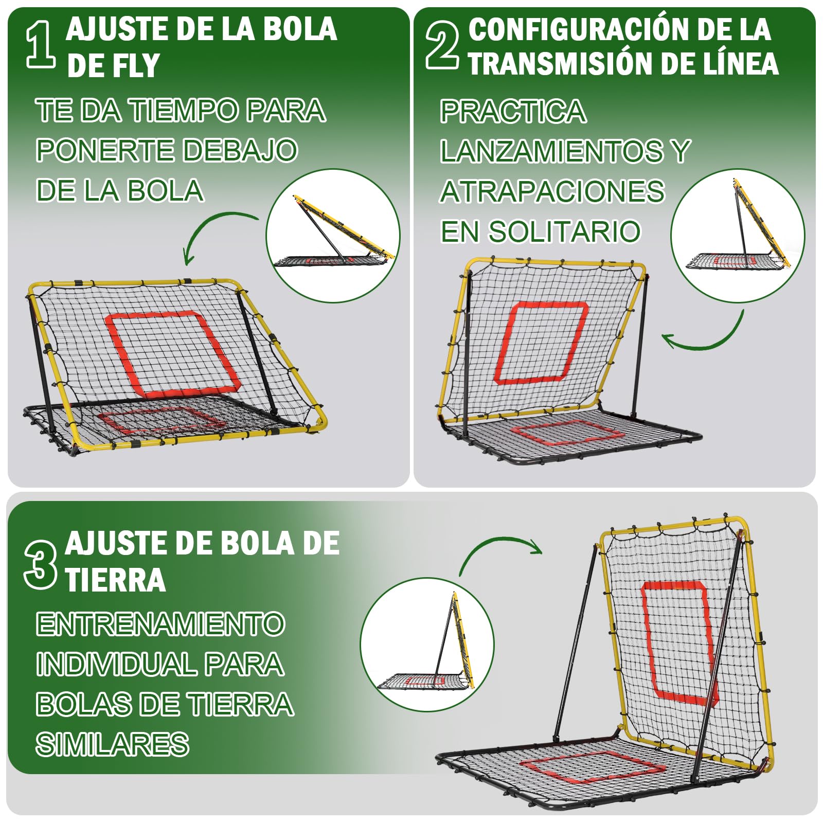 Red de Rebote Fútbol Plegable,Red de Béisbol, Malla de PE de Doble Capa, Ángulo Ajustable, Ideal para Actividades Familiares al Aire Libre y práctica de Deportes Niños Adulto