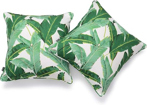 Hofdeco Tropical Indoor Outdoor Outdoor Pillow Cover فقط ، مقاوم للماء لأريكة Patio Lounge ، Green Banana Leaf ، 18 "x18" ، مجموعة من 2