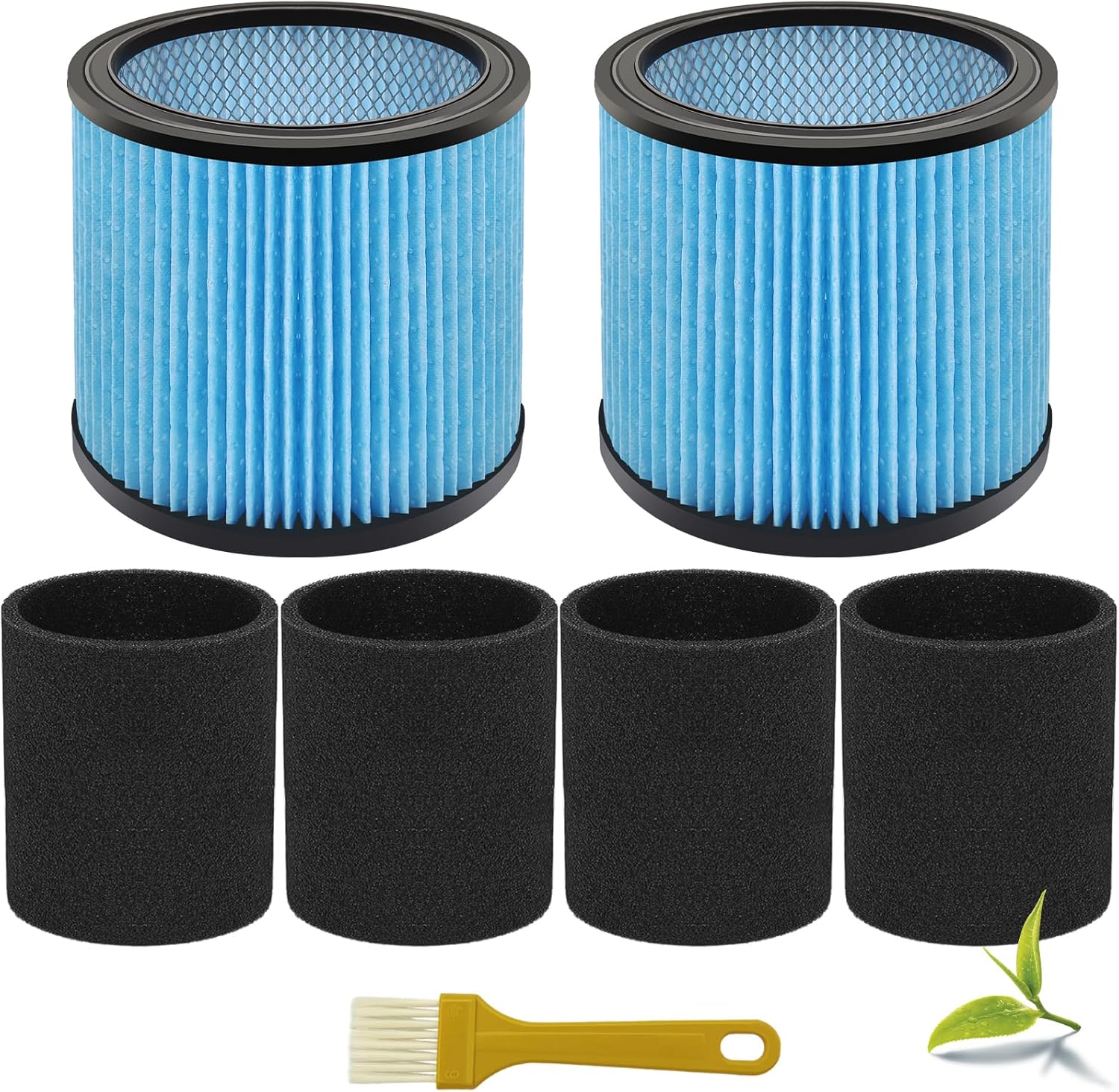 90340 Ash Filters Compatible with Shop Vac 4-16 Gallon/Vacmaster 5-20 Gallon Wet Dry Vacuums, Replaces 90304, 90350, 90333, 9030400 with 4* Foam Sleeve-2 Pack