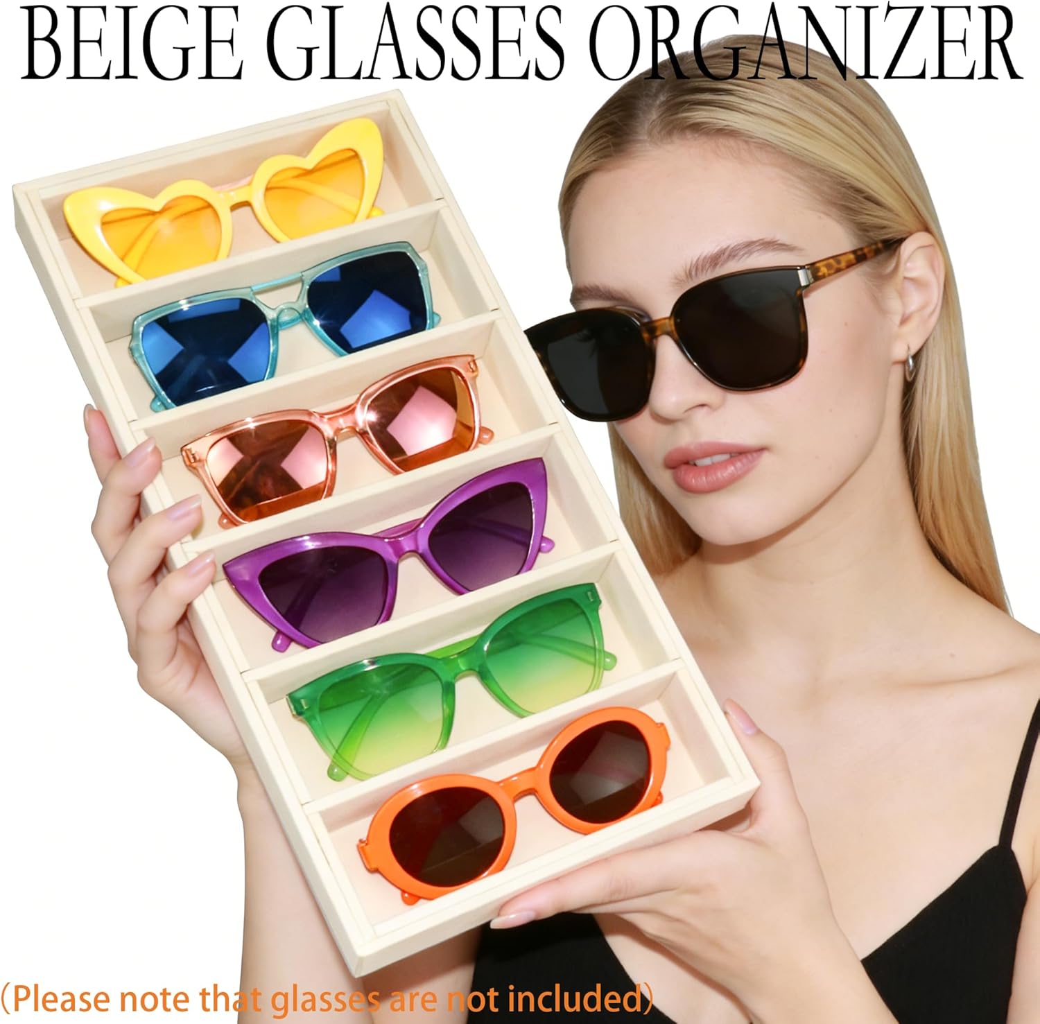 2 Pack Velvet Sunglasses Organizer Tray 6 Grid Sunglass Organizer Velvet Tray Multiple Eyeglasses Eyewear Display Case for Women/Men, Beige