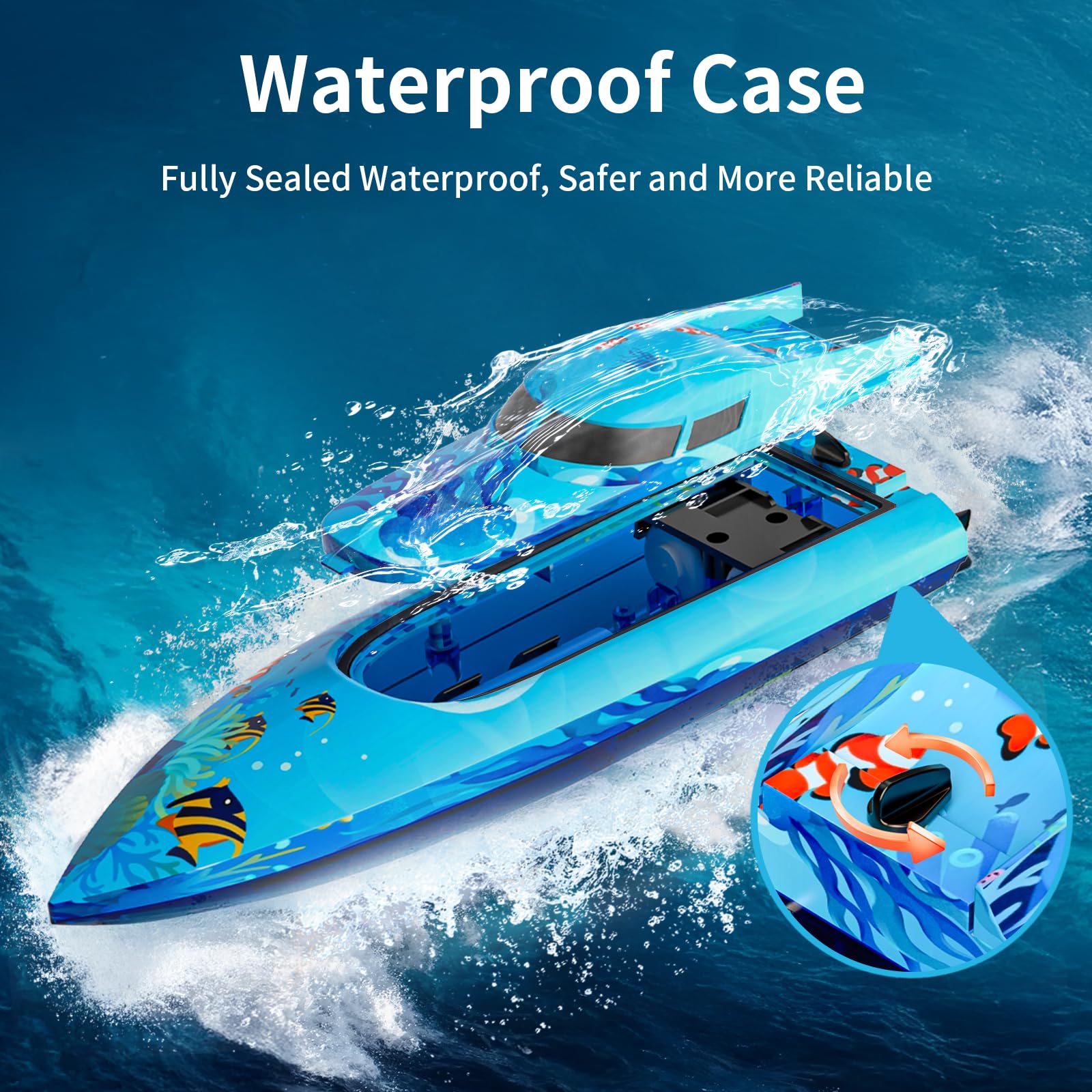 Remote Control Boat with LED Lights for Kids,Electric RC Boat Toy,Full Waterproof Pool Toys for Boys Girls,Water Function Low Battery Alert Rechargeable Battery 2.4GHz Remote Control