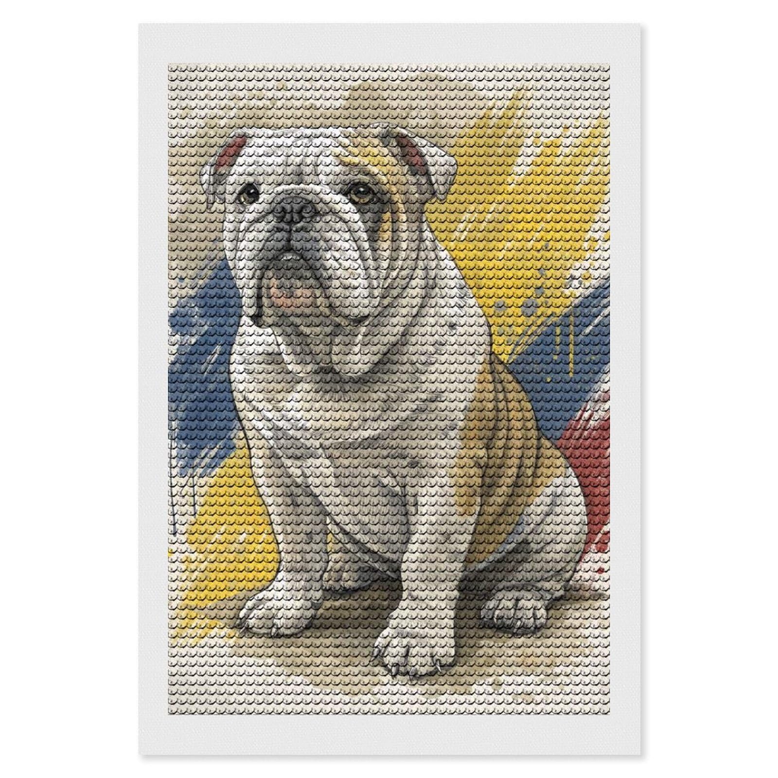 Junmoney English Bulldog Portrait with Abstract Background Diamond Art Canvas 8"x12", Easy Handmade Project, Complete Accessories, Bedroom Decor, Birthday Gift