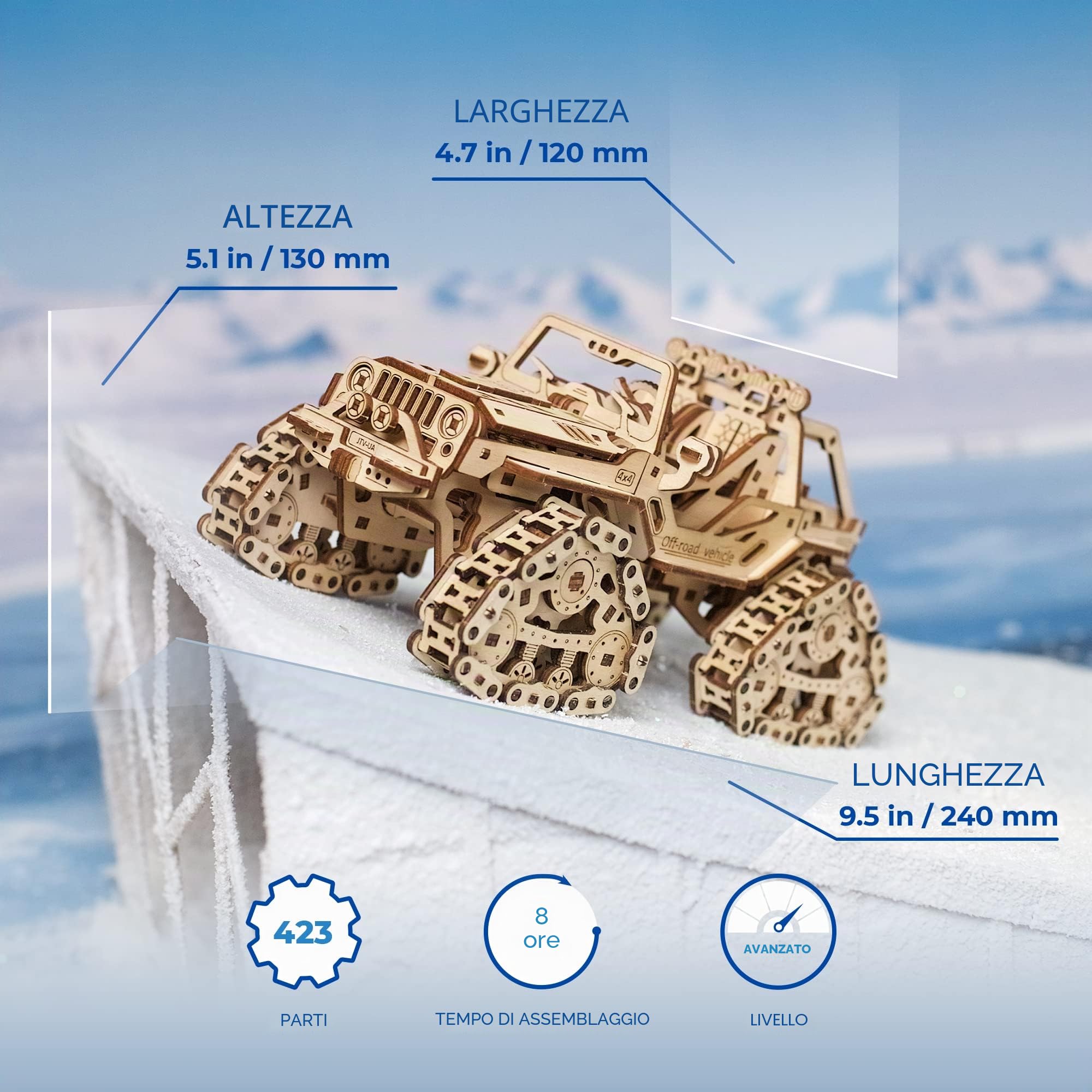 UGEARS Veicolo Cingolato Fuoristrada - Modellismo Auto da Costruire per Adulti - Puzzle 3D Modellini Auto in Legno da Costruire - Ideale per Appassionati di Veicoli Fuoristrada e Amanti dei Puzzle