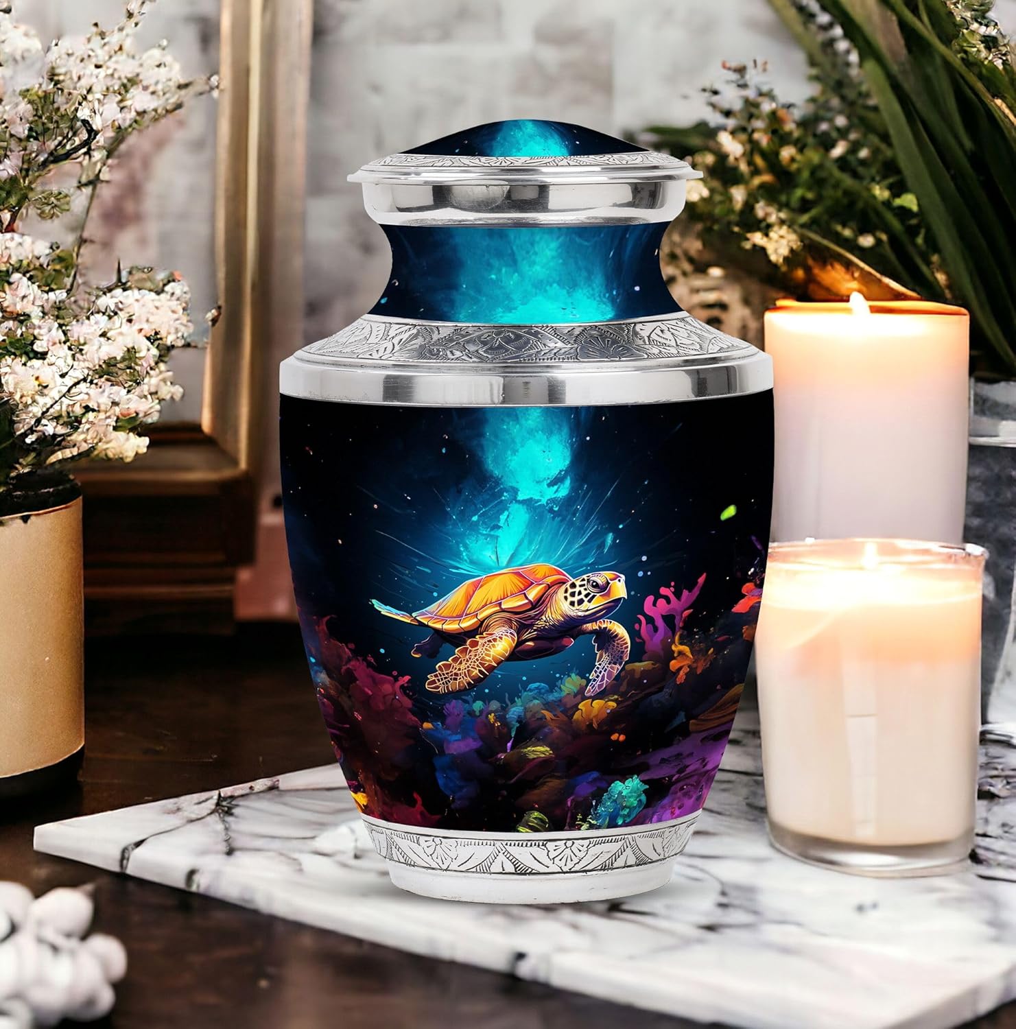 Turtle Urns for Human Ashes - Adult Urns for Human Ashes Women - Funeral Urn for Adult Female - Cremation Urn Large Decorative (10 inch Pack of 1)