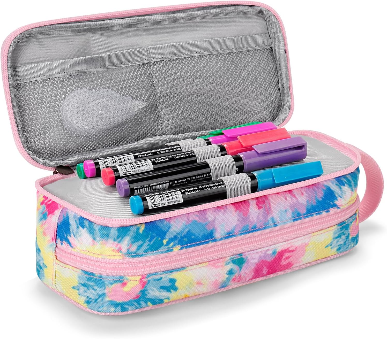 Choco Mocha Girls Pencil Case for Kids, Soft Large Zipper Pencil Pouch for Kids with 2 Compartments Girls Pencil Case for School Tie Dye Pencil Bag, Colorful