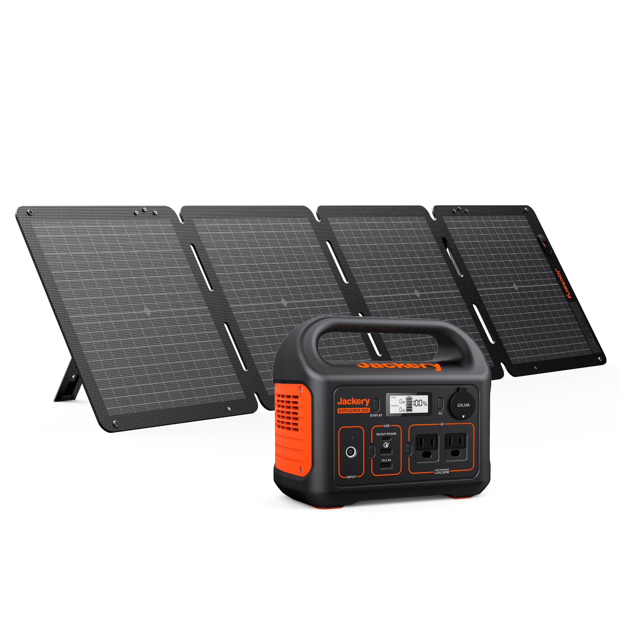 Solar Generator 300, 293Wh Backup Lithium Battery with 1XSolar Panel SolarSaga 100W, 110V/300W Pure Sine Wave AC Outlet for RV Outdoors Camping Travel Blackout