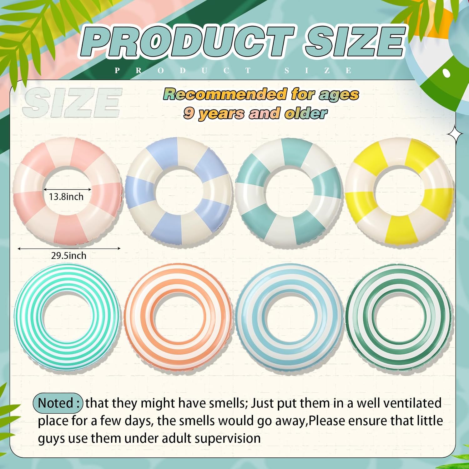 Libima 8 Pcs Inflatable Pool Floats for Adults, Swimming Rings Swim Tube Pool Rings Floaties for Adults Hawaiian Beach Party Decorations 29.5 Inch Lollipop