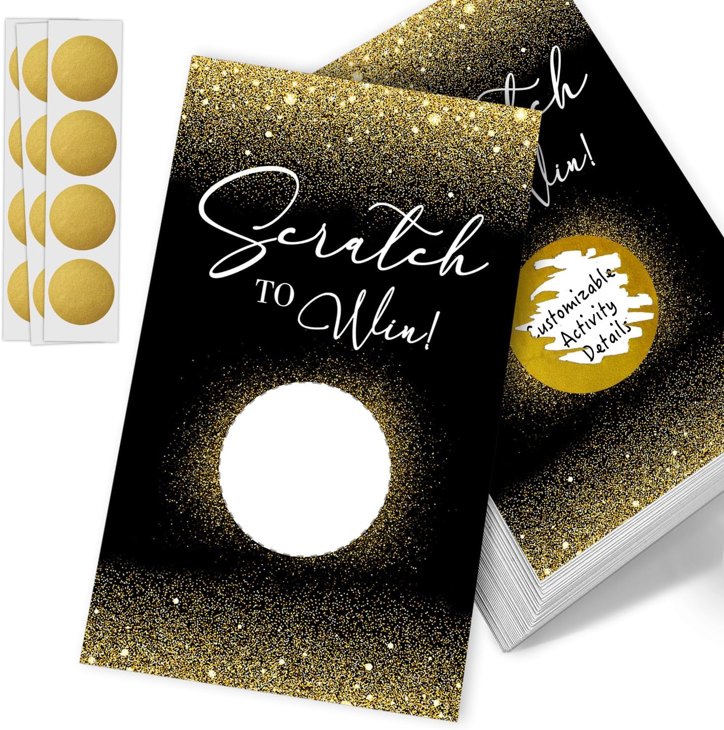 Black Gold Dust Blank Funny Party Game Scratch Off Cards 50Pcs, for Small Business, Birthday, Spa Beauty Makeup Hair Salon, Bridal Shower, Baby Shower, Wedding Wedding Engagement Enterprises Activity