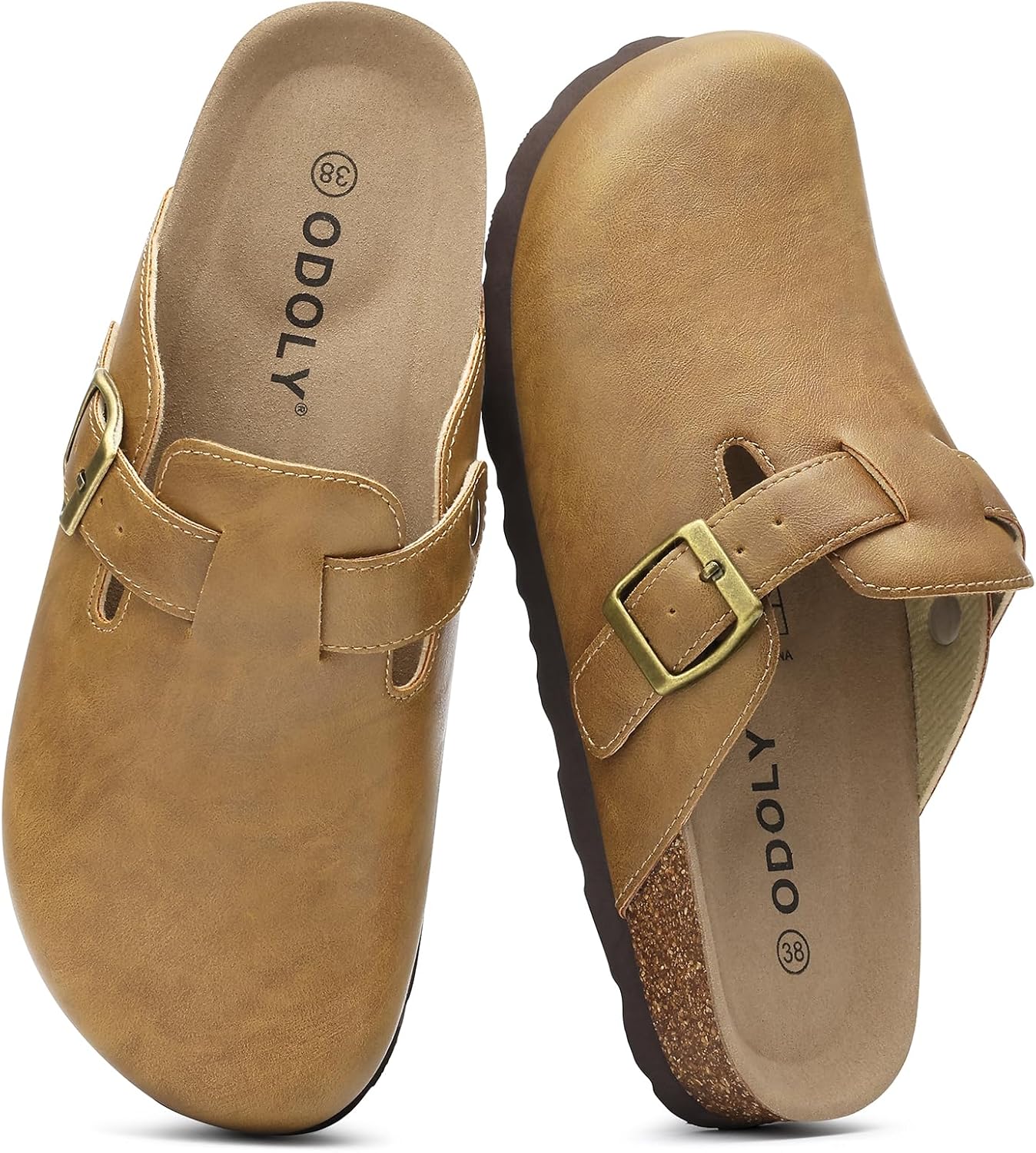 ODOLY Unisex Vegan Leather Clogs Womens Mens Cork Footbed Mules Slip on Potato Shoes with Arch Support