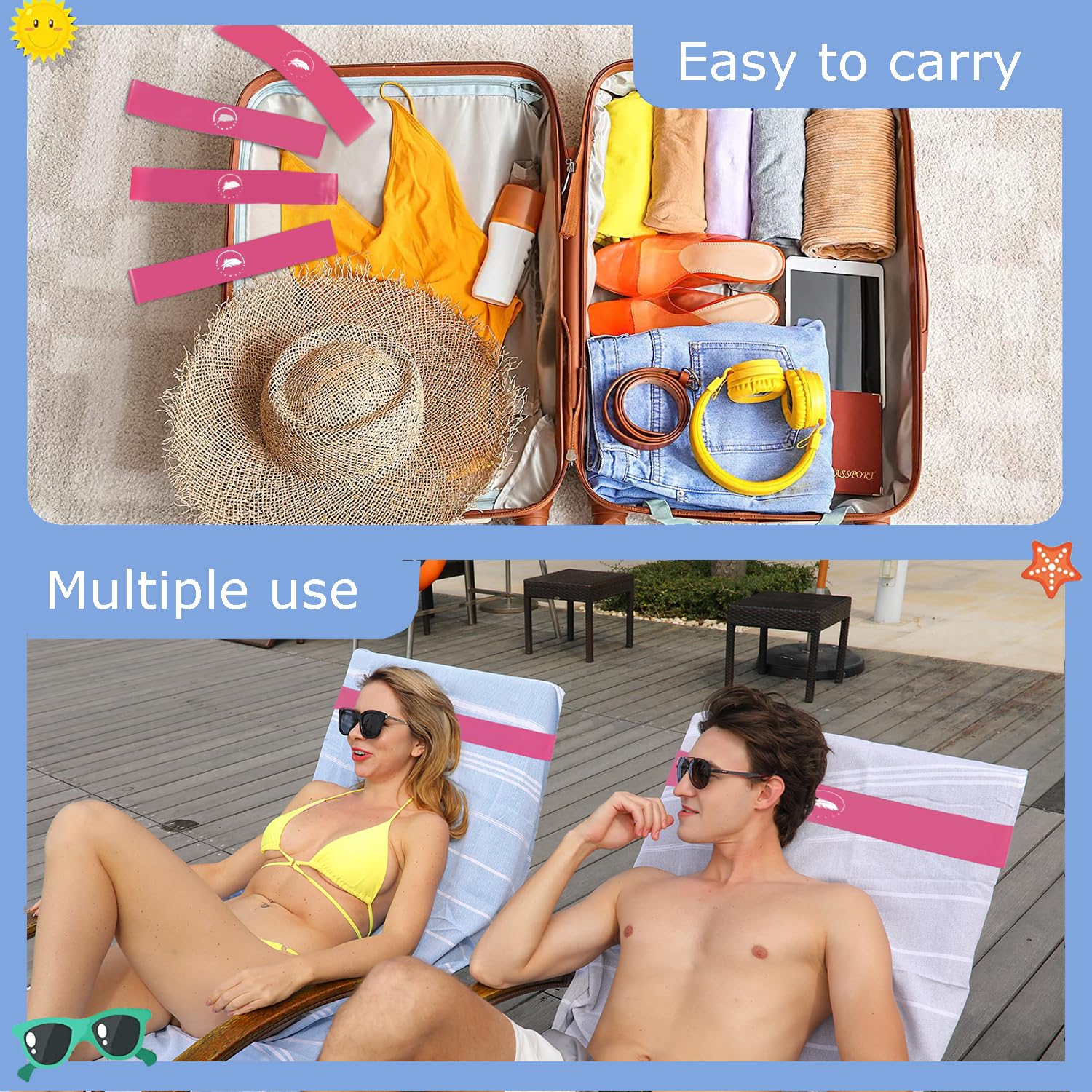 Growell 6-Pack Stretch Beach Towel Bands - Windproof Chair Clips For Pool, Cruise, Lounge - View #2