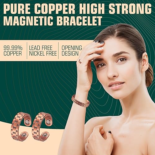 Miniatura 8 de FASCIO Anillos magnéticos para hombres y mujeres, anillo de cobre para dedos pulgar, joyería de cobre ajustable, regalo para artritis y alivio del