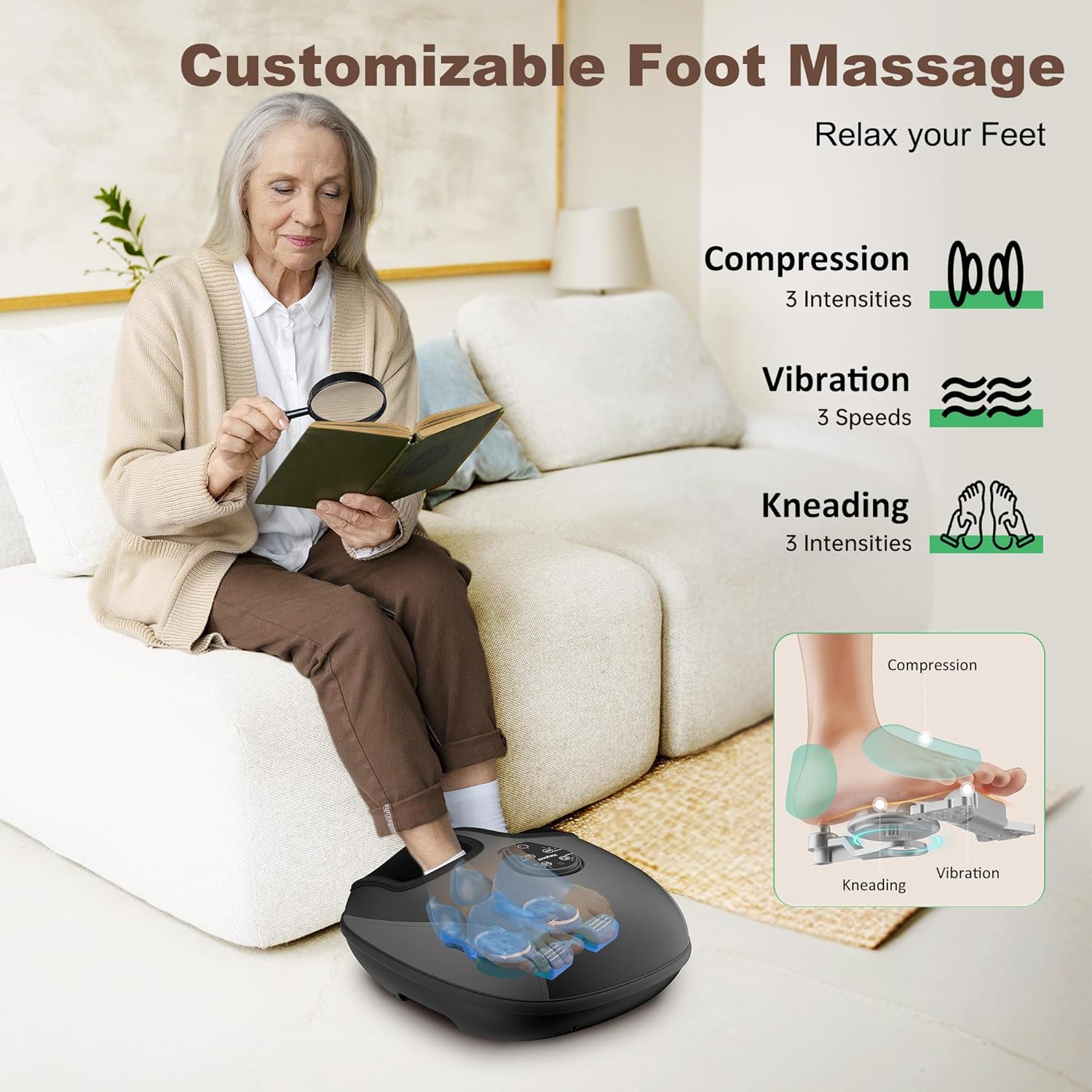 Heycool Shiatsu Foot Massager, Electric Foot Massager Machine with Heat, Deep Kneading, Compression, Vibration, Remote Control, Feet Massager for Neuropathy, Plantar Fasciitis, Size 13