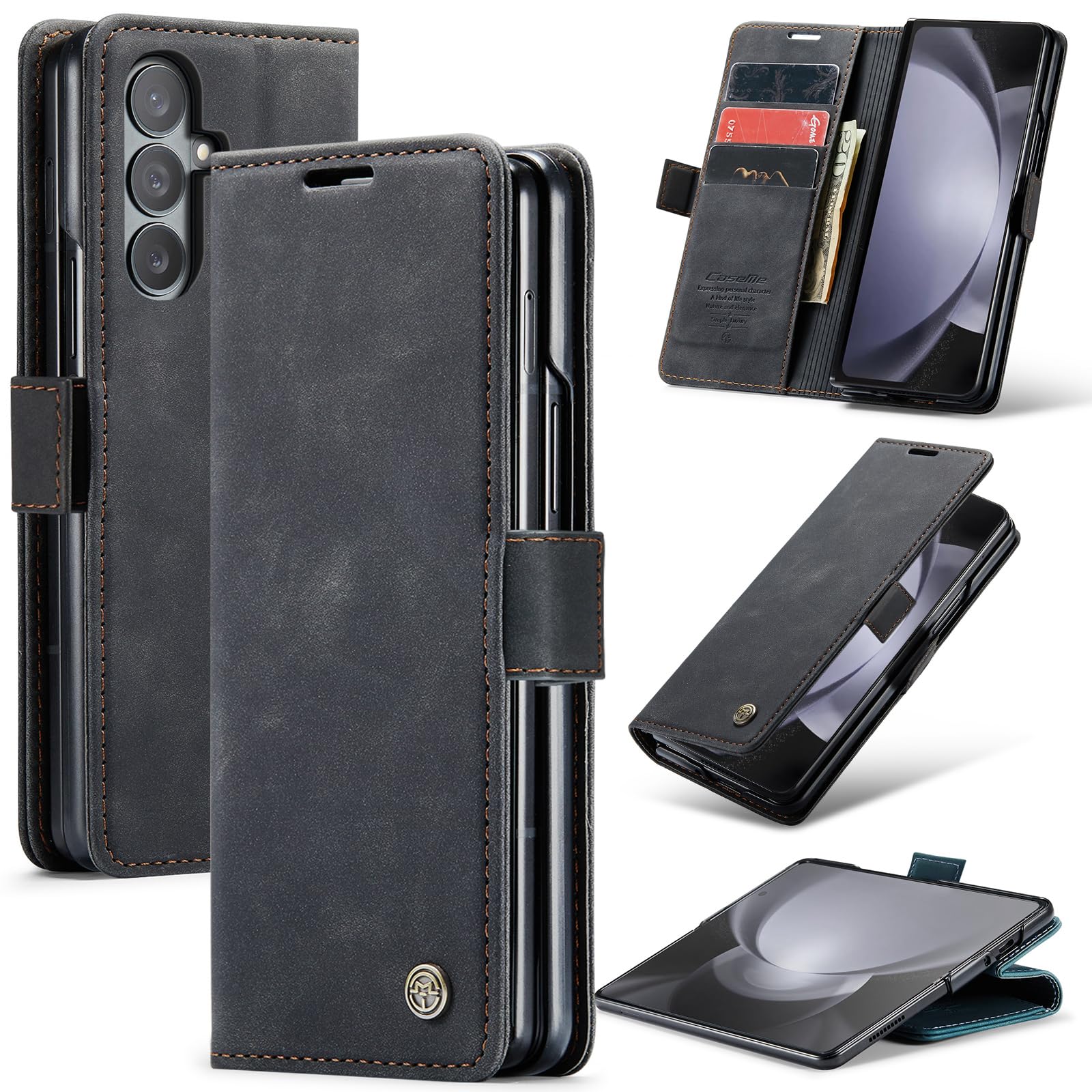 Azororo Cover per Samsung Galaxy Z Fold 7 5G, Premium PU Pelle Custodia, Magnetica Carta Fessura Portafoglio Case, Flip Cavalletto Custodia per Samsung Galaxy Z Fold 7 - Nero