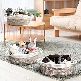 2 Pack Small Woven Basket with Gift Bags and Ribbons, Empty Decorative Gift Chest Box, Cute Baby Gift Basket for Nursery, Cotton Rope Room Shelf Storage Basket with Handles, All 12x 8x 5,Brown