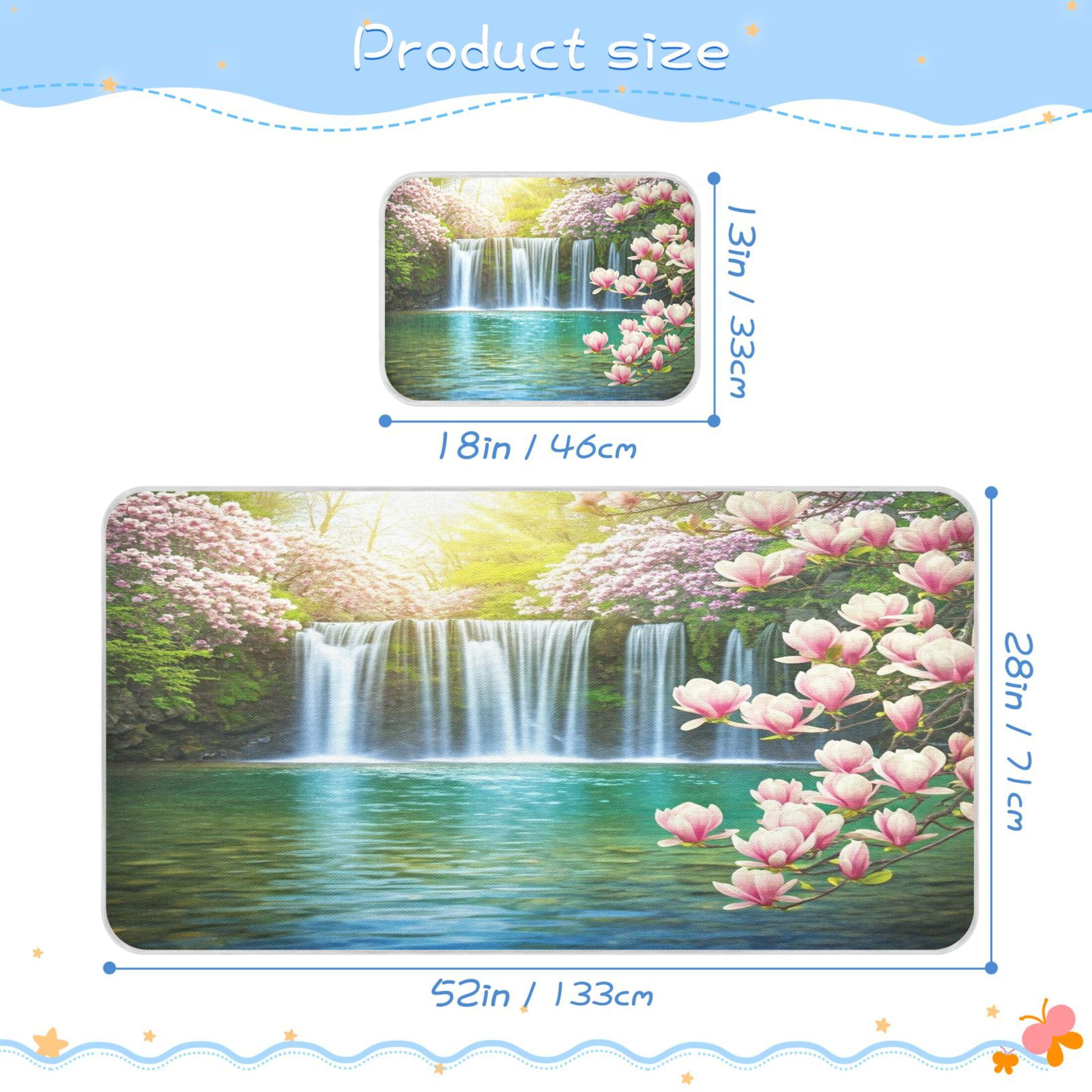 Takiito Waterfall Magnolia Flowers Baby Cooling Mattress Pad, Soft & Breathable Cooling Mat Keep Baby Cool in Summer 28x52 in, Nursery Essential