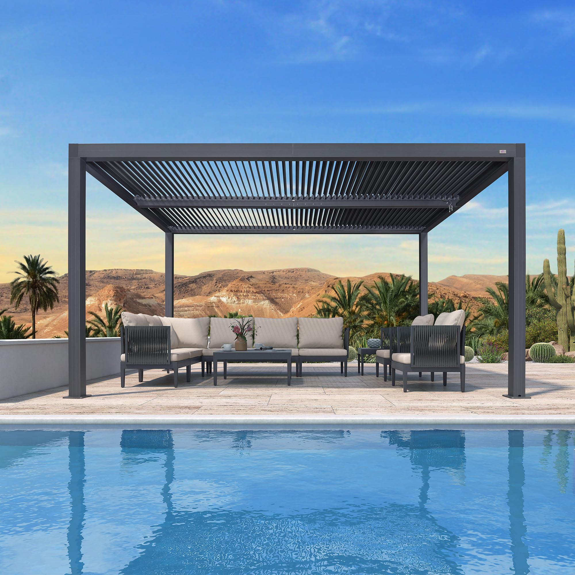 Pergola bioclimatique 4,24 x 3 m – Toit à persiennes réglable en aluminium de 12,72 m² – Auvent de jardin pour terrasse, terrasse et terrasse – Structure extérieure grise