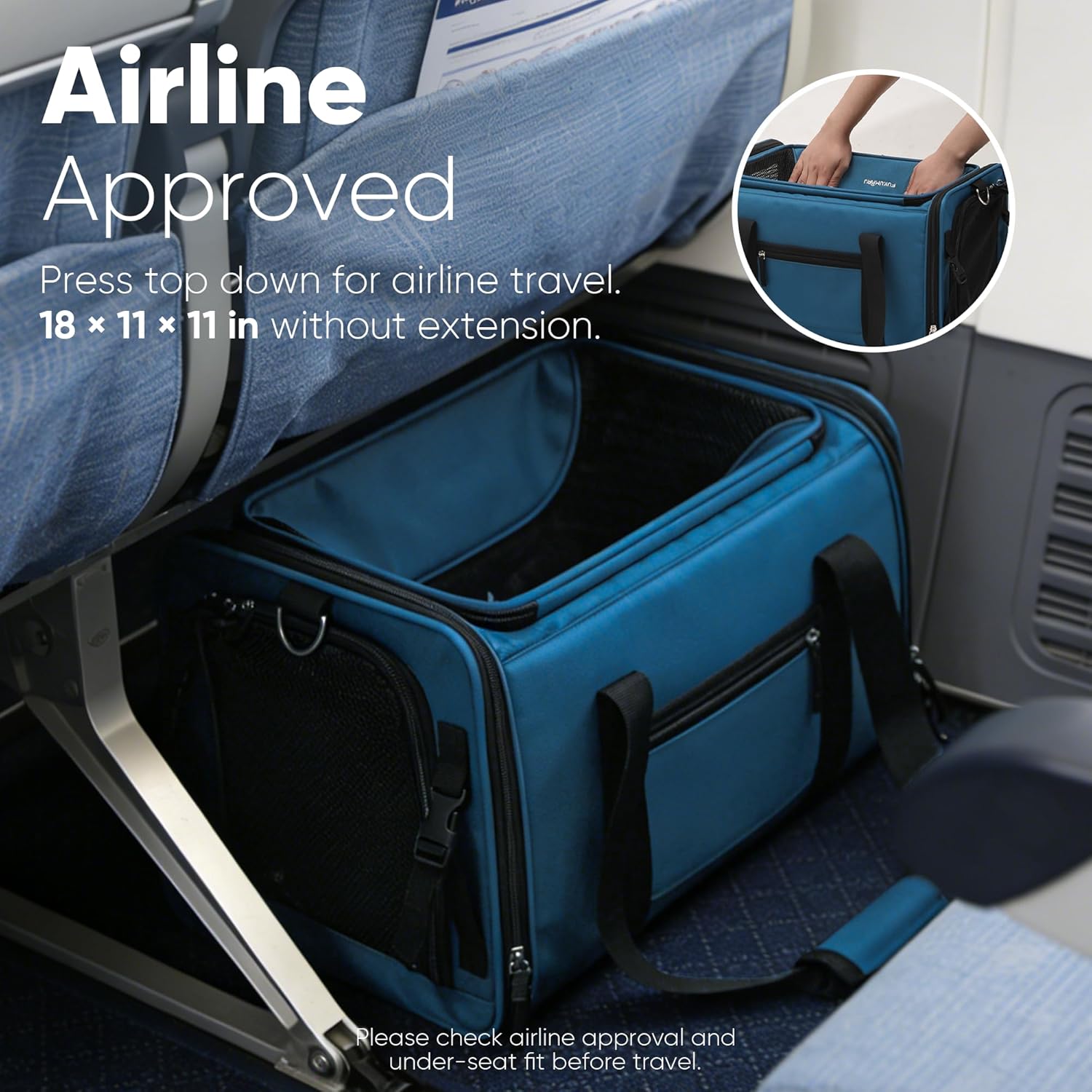 FUKUMARU Cat Carrier with Wheels, 18x11x11 Expandable Soft Cat Travel Carrier, Airline Approved Dog Carrier, Sturdy Rolling Cat Carrier with Anti-Scratch Mesh, Escape-Proof Pet Carrier for Cat, Blue