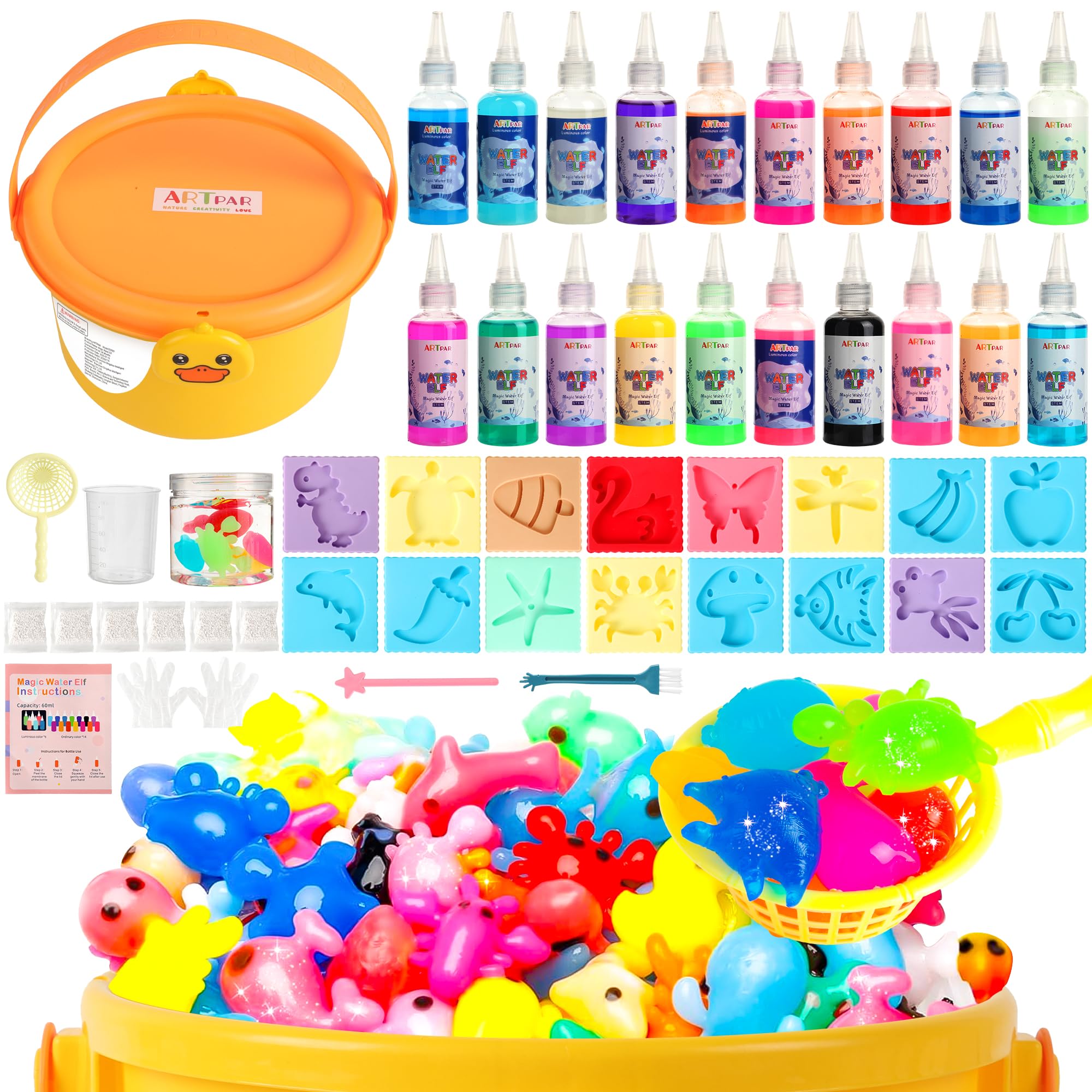 Kit de juguetes mágicos de elfo de agua, juego de manualidades de hadas acuáticas con 20 geles mágicos y 16 moldes, crea tus propias mascotas de agua esponjosas, divertida actividad artística