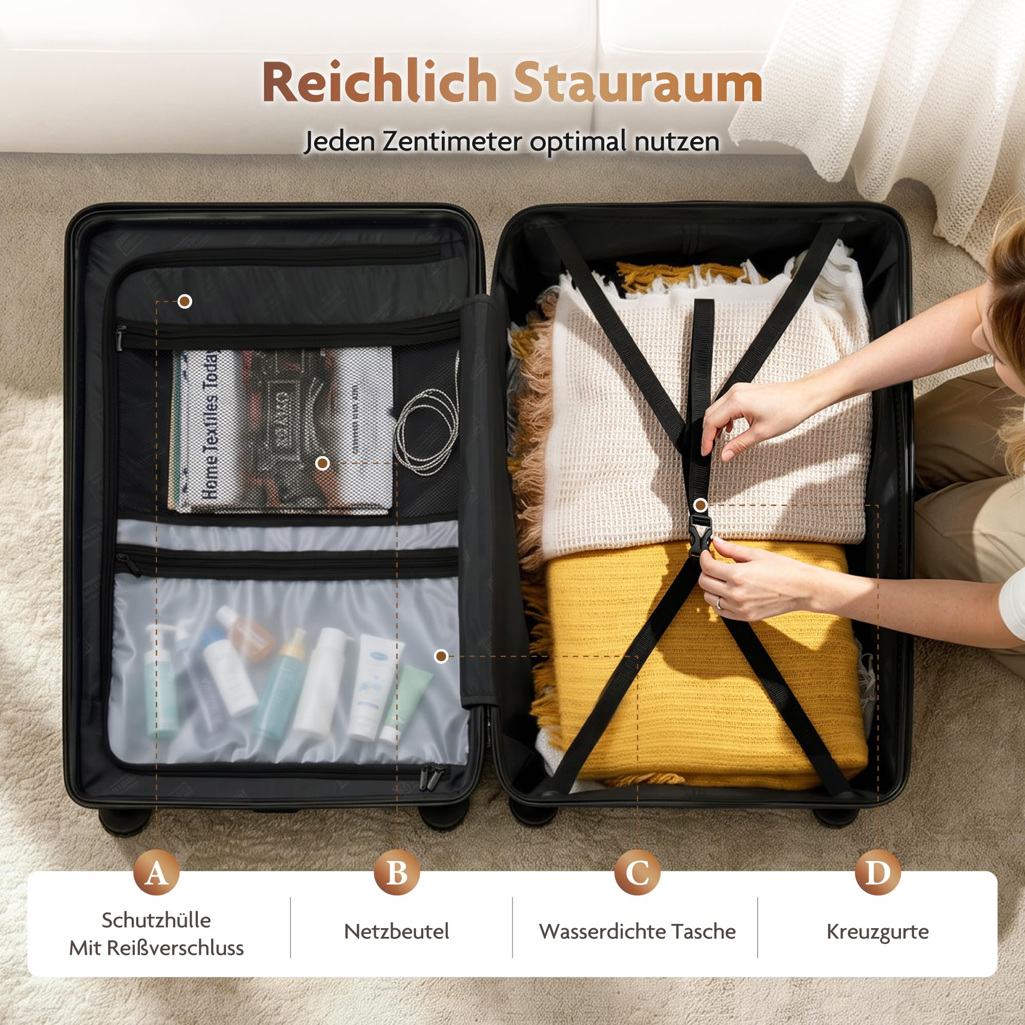 ALPHA CAMP Polycarbonat Koffer L Hartschalenkoffer Reisekoffer mit Rollen | koffer mittel hartschale leicht reißverschluss rollkoffer koffer&trolleys suitcase luggage für reise mit tsa schloss blau
