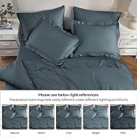 Vista 4 de SUPERIOR Juego de funda de edredón de rayón de bambú de 300 hilos, incluye 1 funda de edredón con cierre de botón, 2 fundas de almohada, suave