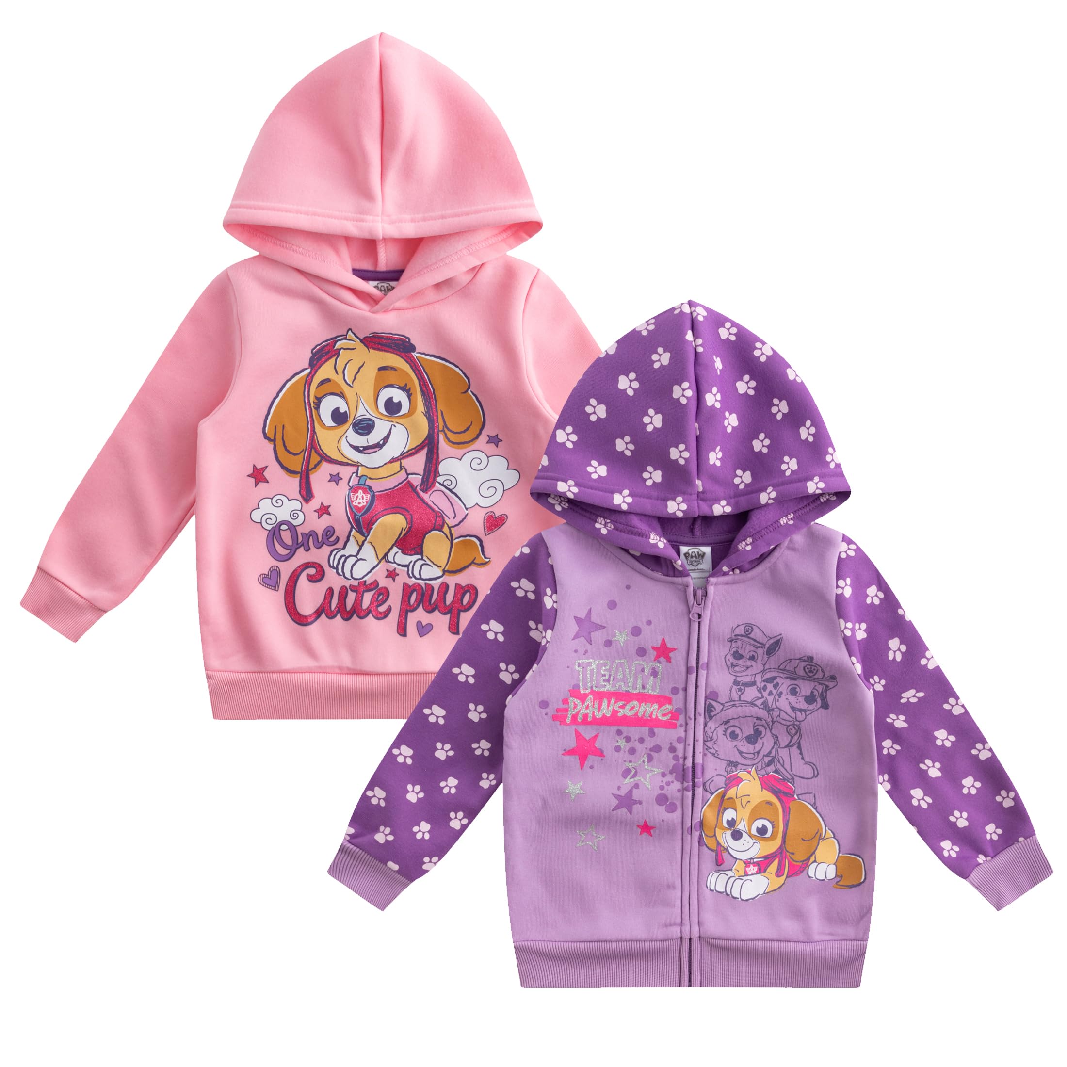 Paw Patrol Nickelodeon Skye Girls 2 Pack Zip Up Hoodie and Pullover Hoodie for Toddlers and Big Kids