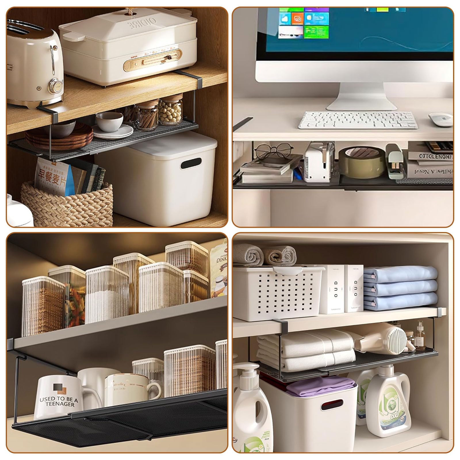 Cesta colgante de metal ajustable de 38 a 70 cm – Cesta extensible para estante inferior de cocina, organizador de estantería, cesta de almacenamiento de metal para cocina, armario, mesa