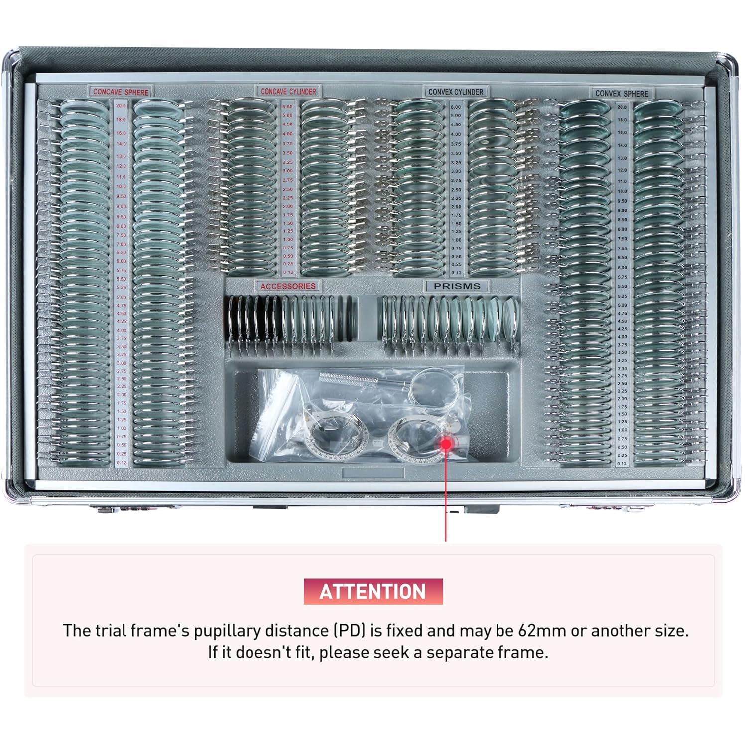 Matronix Optical Trial Lens Set - Metal Rim Aluminum Case, 266-CU, Includes 232 Lenses: 80 Convex, 80 Concave, 80 Cylinders, 12 Prism, 15 Accessories - Free Optometry Kit