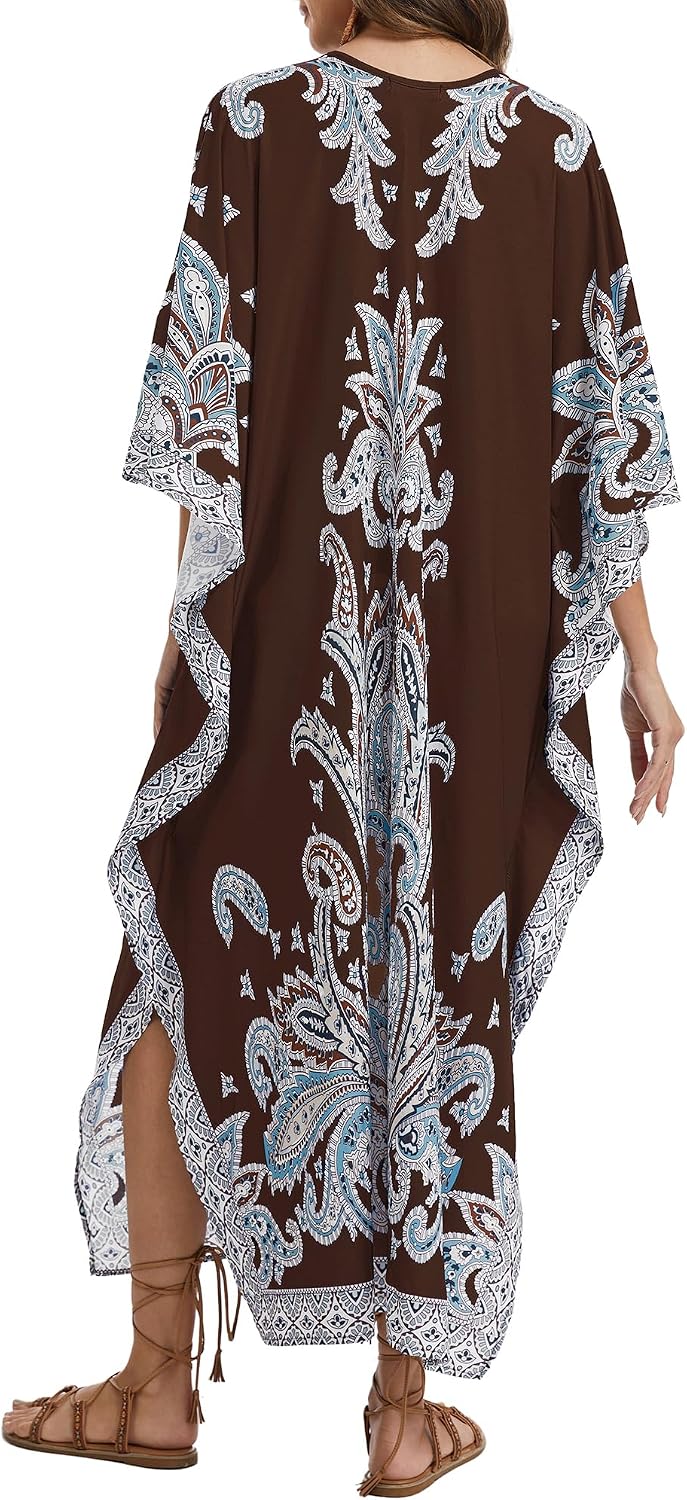 Bsubseach Kaftan Dresses for Women Paisley Print Beach Coverups