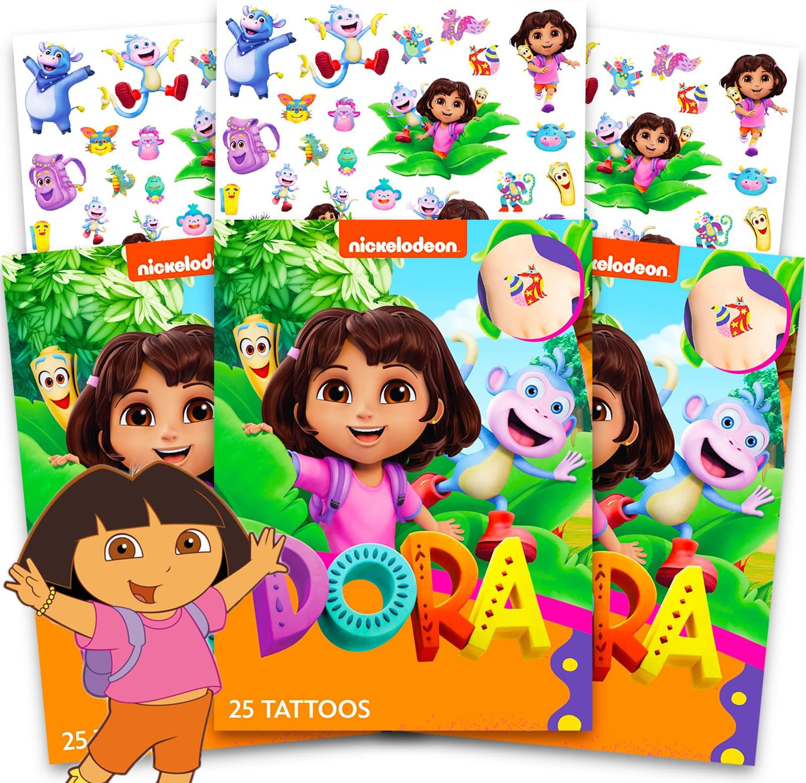 Temporary Tattoos Set ~ 75 Dora Tattoos Party Favors for Kids Girls Boys