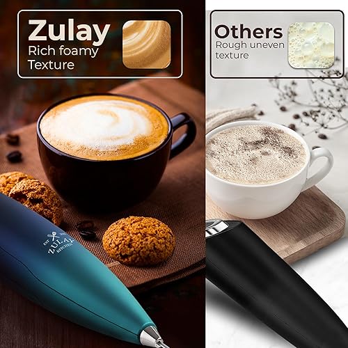 Vista 94 de Zulay Kitchen - Espumador de leche de mano con pilas AA Duracell: batidora de bebidas resistente para café, latte, capuchino y más, color aurora