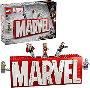 LEGO Marvel: Marvel Logo &amp; Minifigures Building Toy - Marvel Collectible Set for Kids, Boys and Girls, Ages 12+ - Model Kit with 5 Minifigures - Gift Idea for Birthday - 76313