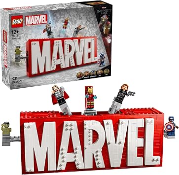 LEGO Marvel: Marvel Logo & Minifigures Building Toy - Marvel Collectible Set for Kids, Boys and Girls, Ages 12+ Model Kit with 5 Minifigures - Gift Idea for Birthday - 76313