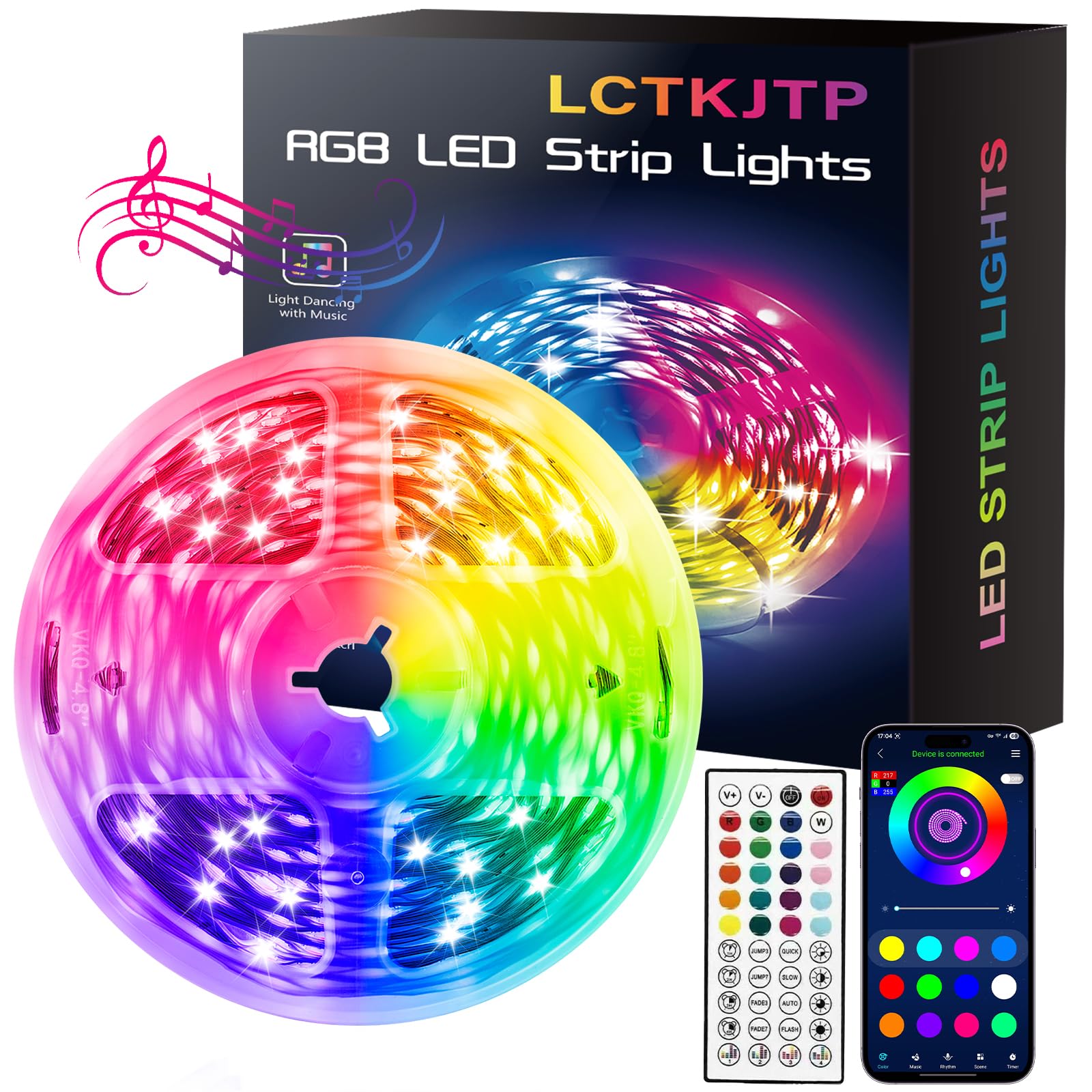 Photo 1 of LCTKJTP LED Strip Lights,RGB Music Sync Color Changing Led Lights with Smart App Control Remote & Remote Control,LED Lights for Bedroom,Room Essentials,Sense of Atmosphere Decorations(32FT-1Roll)