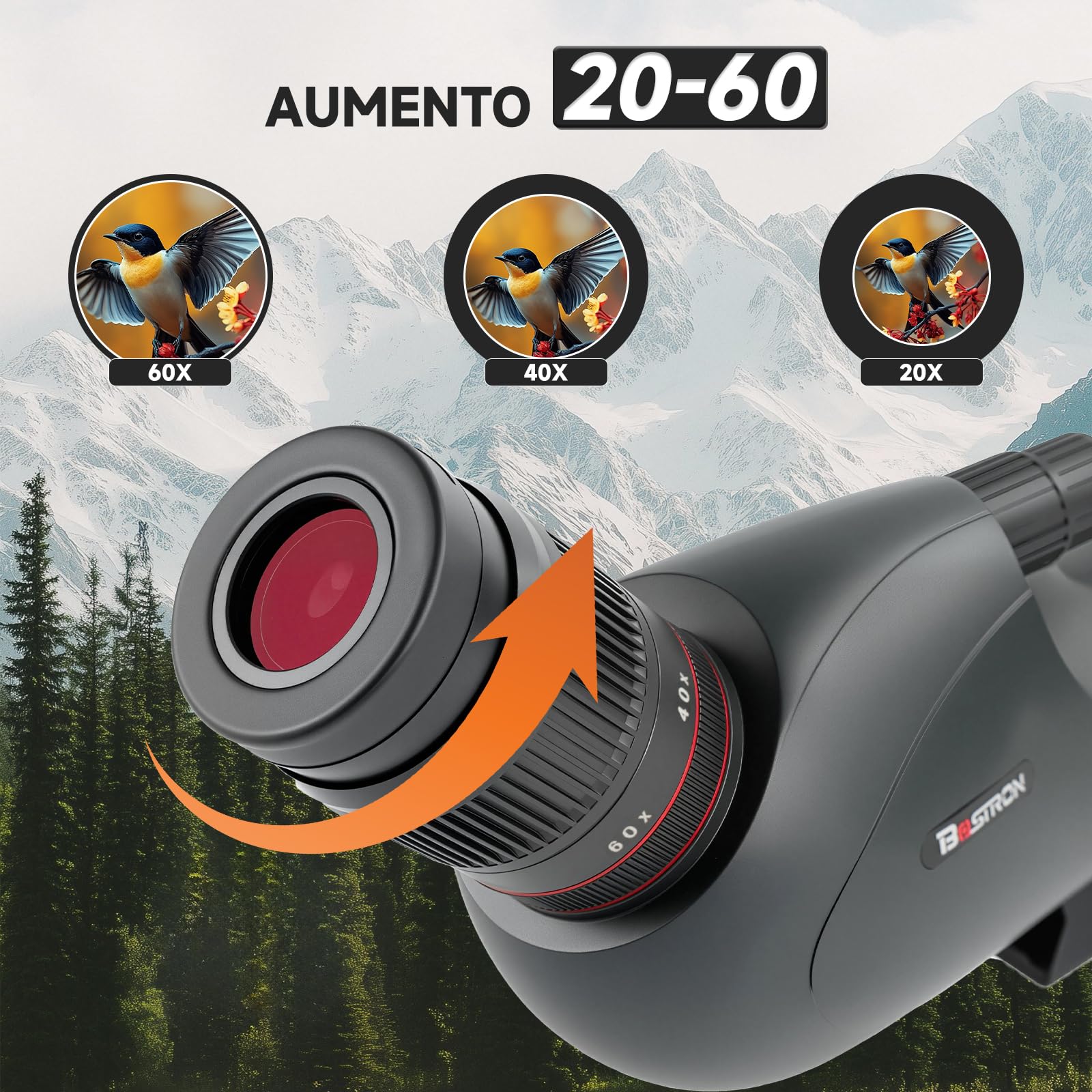 Telescopio Terrestre 20-60×82 mm HD | Prisma Porro BAK4 FMC, Ocular 27 mm, IPX7 Impermeable | Trípode + Adaptador Teléfono para Observación Aves, Caza, Tiro
