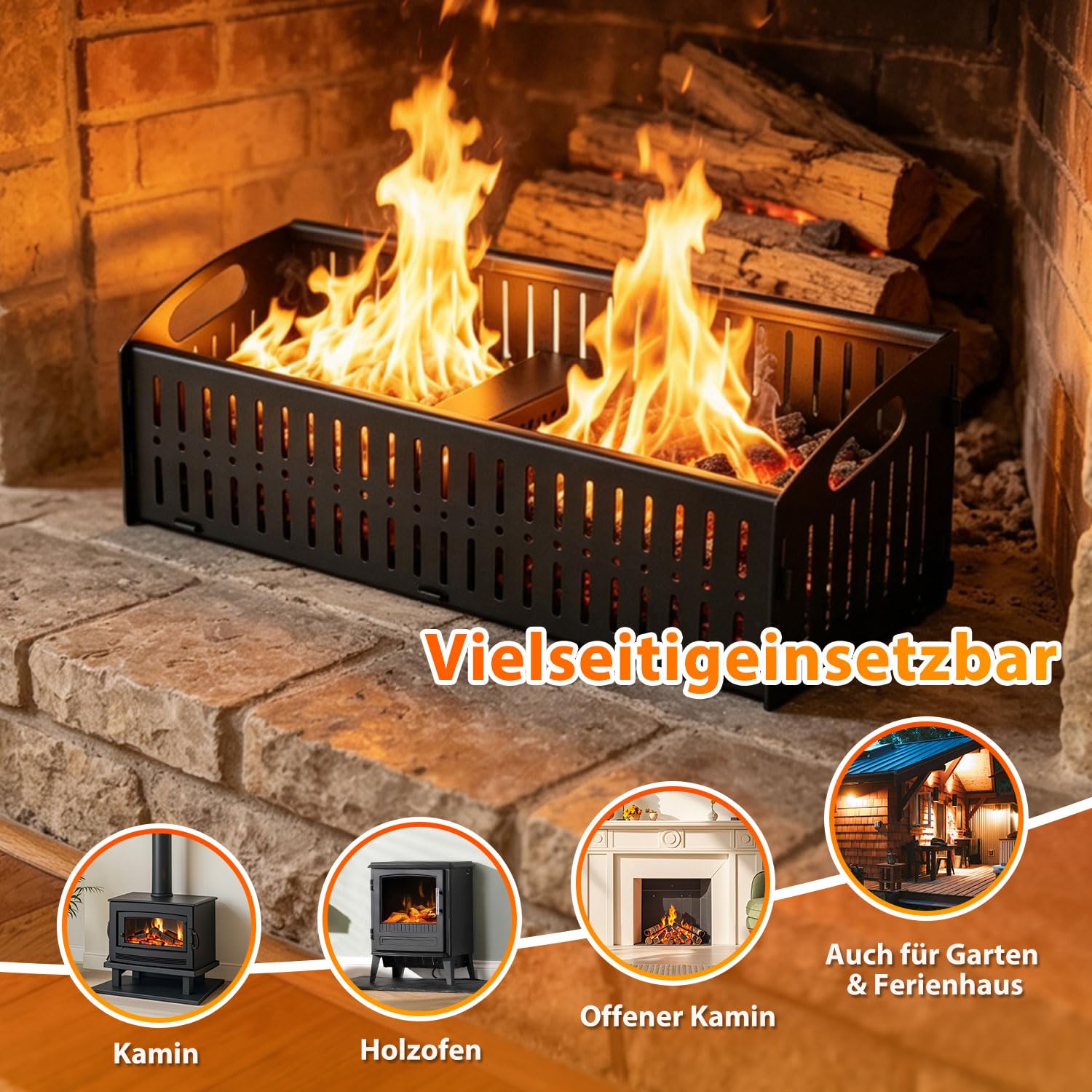 Cesta de pellets para chimenea y estufa de leña, 48 x 20 x 17